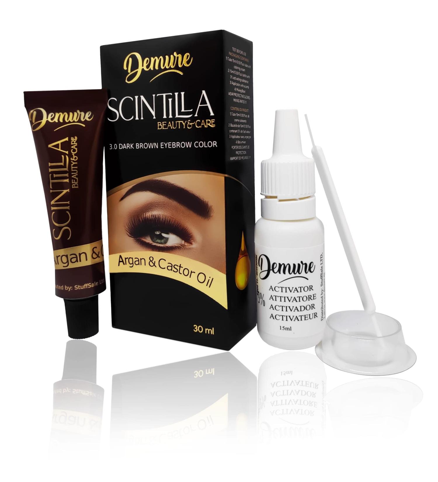 Demure Eyebrow Dye Kit - Professional Formula Brow Tint with Argan and Castor Oil for Fast and Safe Results (3.0 Dark Brown) - Buy Online on GoSupps.com