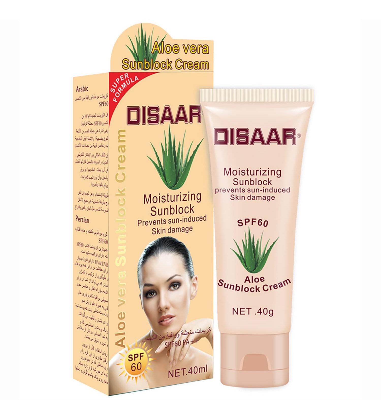 DISAAR BEAUTY Sunblock Cream SPF 60 Aloe Vera - UVA/UVB Protection - 40ml/1.35fl.oz - Buy Online on GoSupps.com