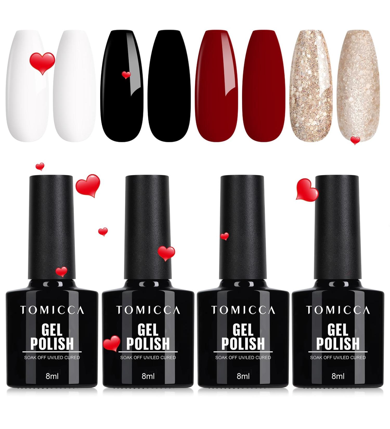 TOMICCA Gel Nail Polish Set - Glitter Red Gold White Black Soak Off UV Gel Kit for Christmas Gifts | LED Cured Nail Art Design for Women - Buy Online on GoSupps.com