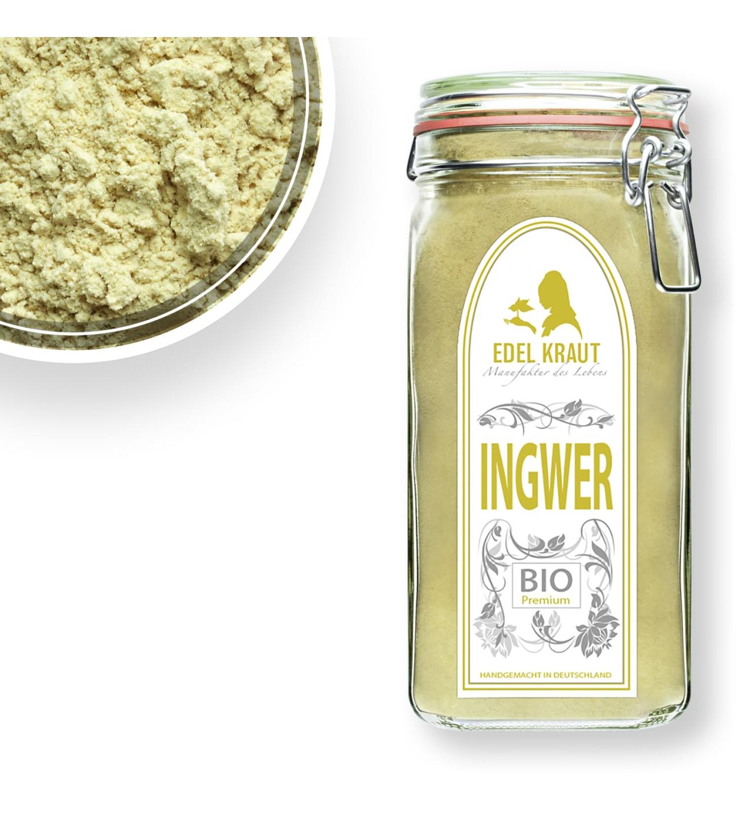 Premium Organic Ginger Powder 500g | 100% Pure Bio Ginger in Glass | Noble Herb - Buy Online on GoSupps.com