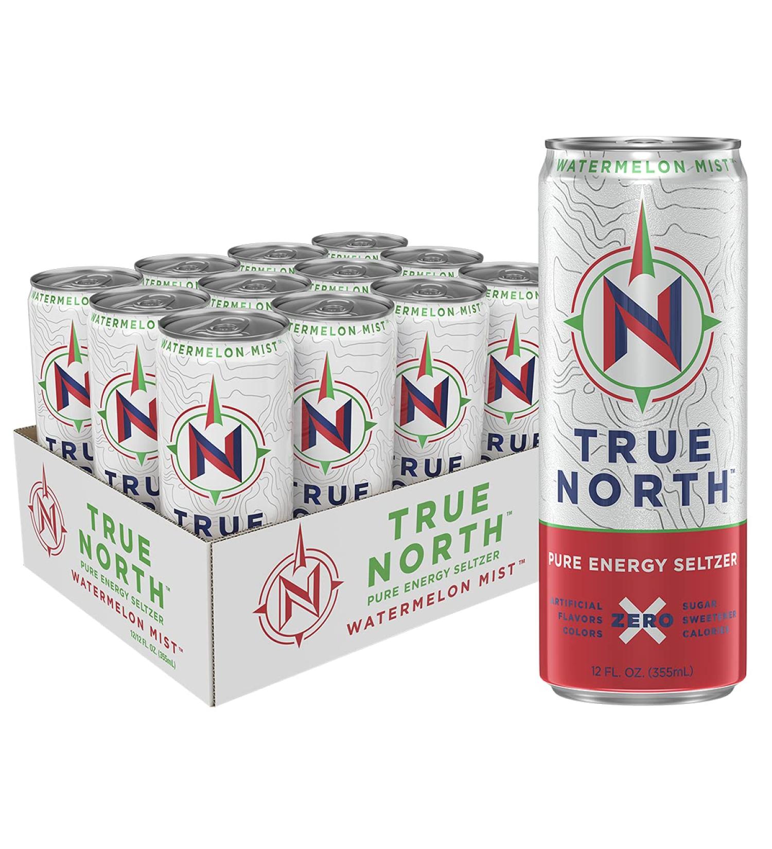 True North Pure Energy Seltzer - Watermelon Mist - 12 Fl Oz (Pack of 12) - Refreshing & Energizing - Buy Online on GoSupps.com