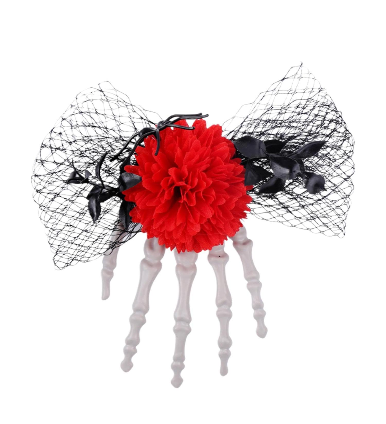 Halloween Hair Clips Skeleton Hand Halloween Barrettes Festival Hair Accessories Horror Headwear for Masquerade Parties Role Red - Buy Online on GoSupps.com