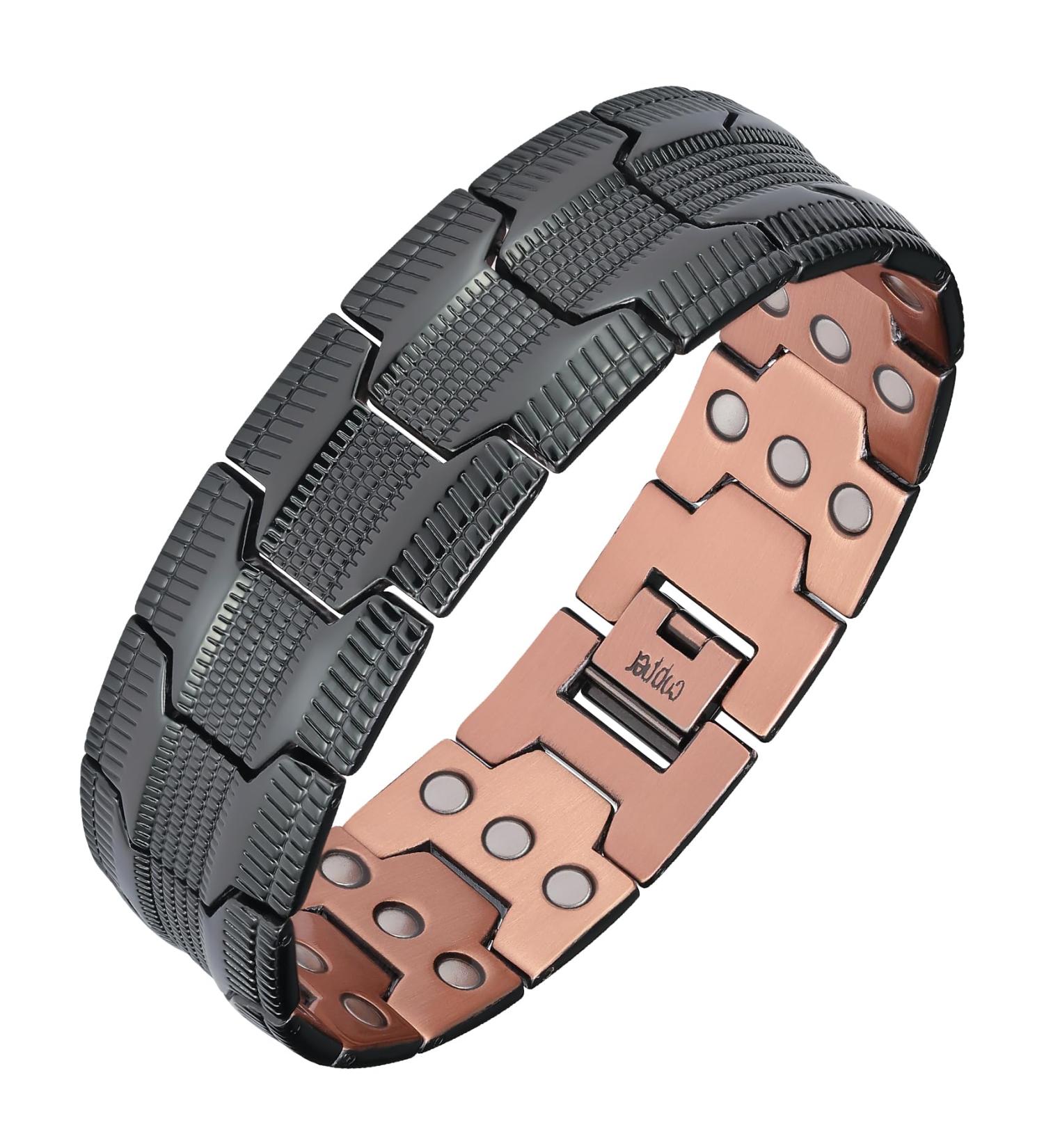 Jeracol 99.99% Solid Copper Magnetic Bracelet for Men - 3X Ultra Strength Magnets - Adjustable Size - Gift Box Included (Black) - Buy Online on GoSupps.com