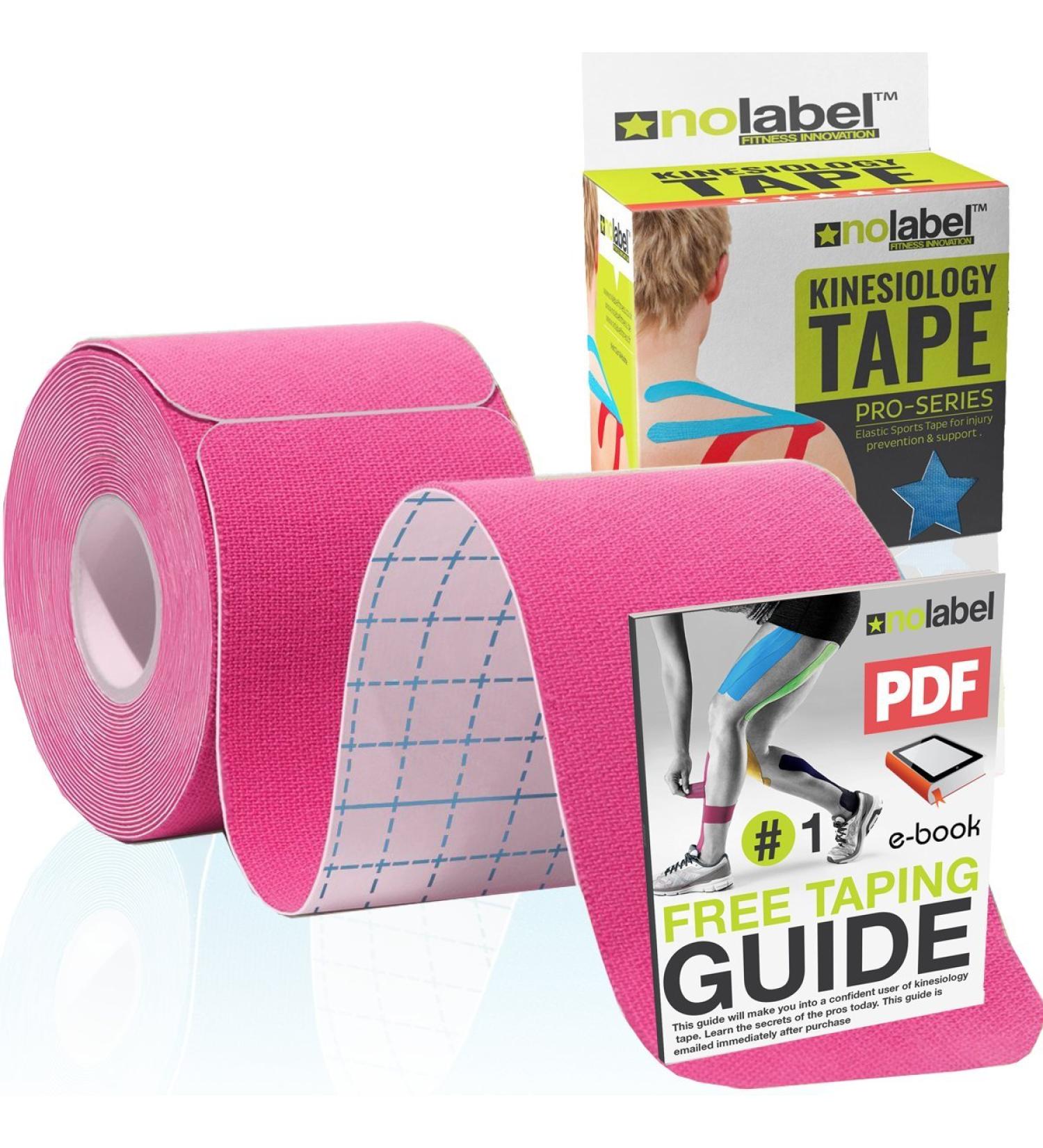 NO LABEL Pink Pre-Cut Kinesiology Tape - 5m Roll for Muscle Recovery | Pink Sports, Medical, Physio Tape - Includes Free Taping Guide Ebook - Buy Online on GoSupps.com