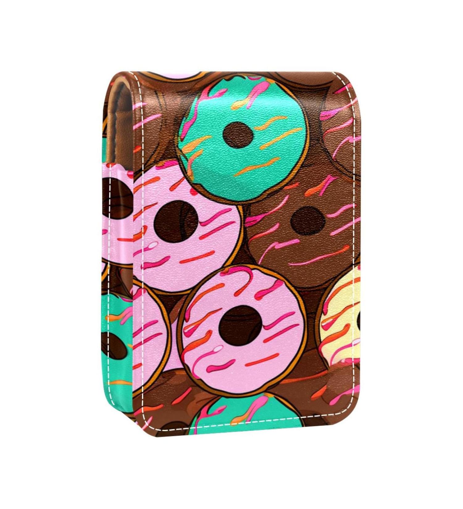 Shop Stylish Leather Lipstick Case Organizer with Mirror - Mini Lipstick Holder for Gloss & Makeup - Perfect Gift for Chocolate Strawberry Donuts Lovers - Buy Online on GoSupps.com