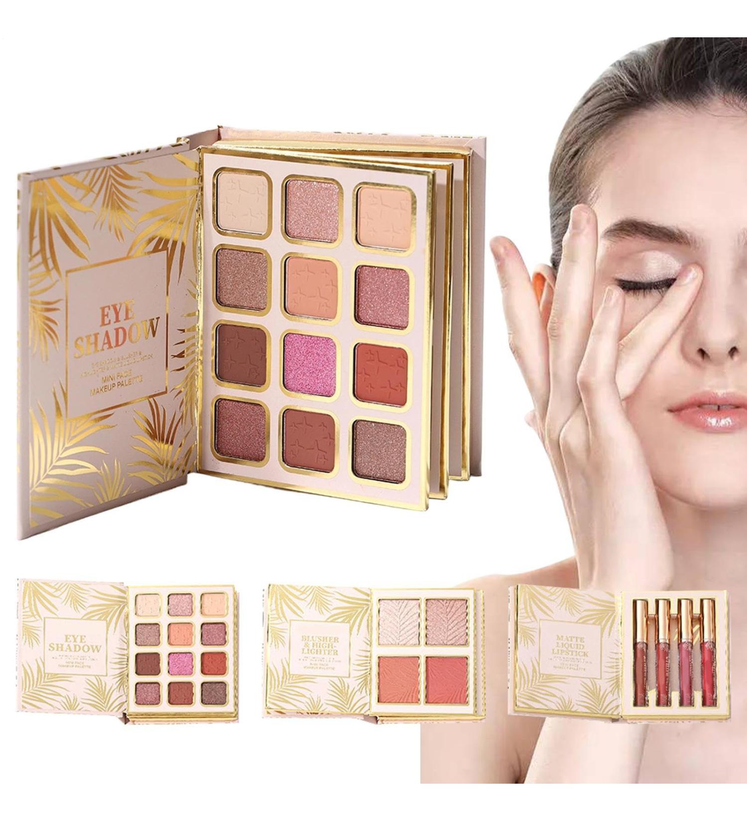 Makeup Palettes 12 Colours of Eyeshadow Book-Shaped Shiny Eyeshadow Palette with 4 Blush and 4 Lipsticks for Women Girls Travel Beauty Party  - Buy Online on GoSupps.com