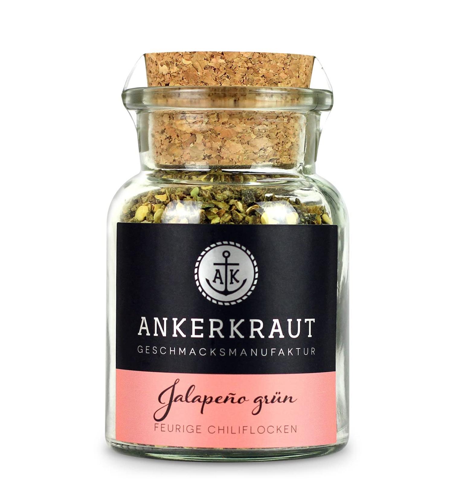 Ankerkraut Green Jalapeno Spice Blend - Hot Chili Finisher for Chili Con Carne & Meat Dishes - 45g in Cork Glass - International Shipping Available - Buy Online on GoSupps.com