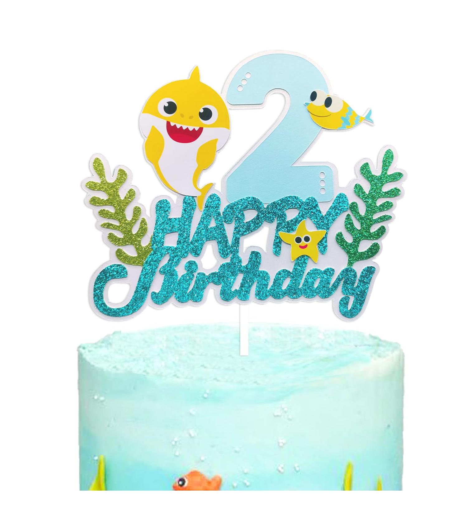 Cartoon Shark Baby 2 Cake Topper 2nd Birthday Boy Girl - Shark Cake Topper 2 for Baby Kids Second Birthday Shark Theme Party Decorations Supplies Blue - Buy Online on GoSupps.com