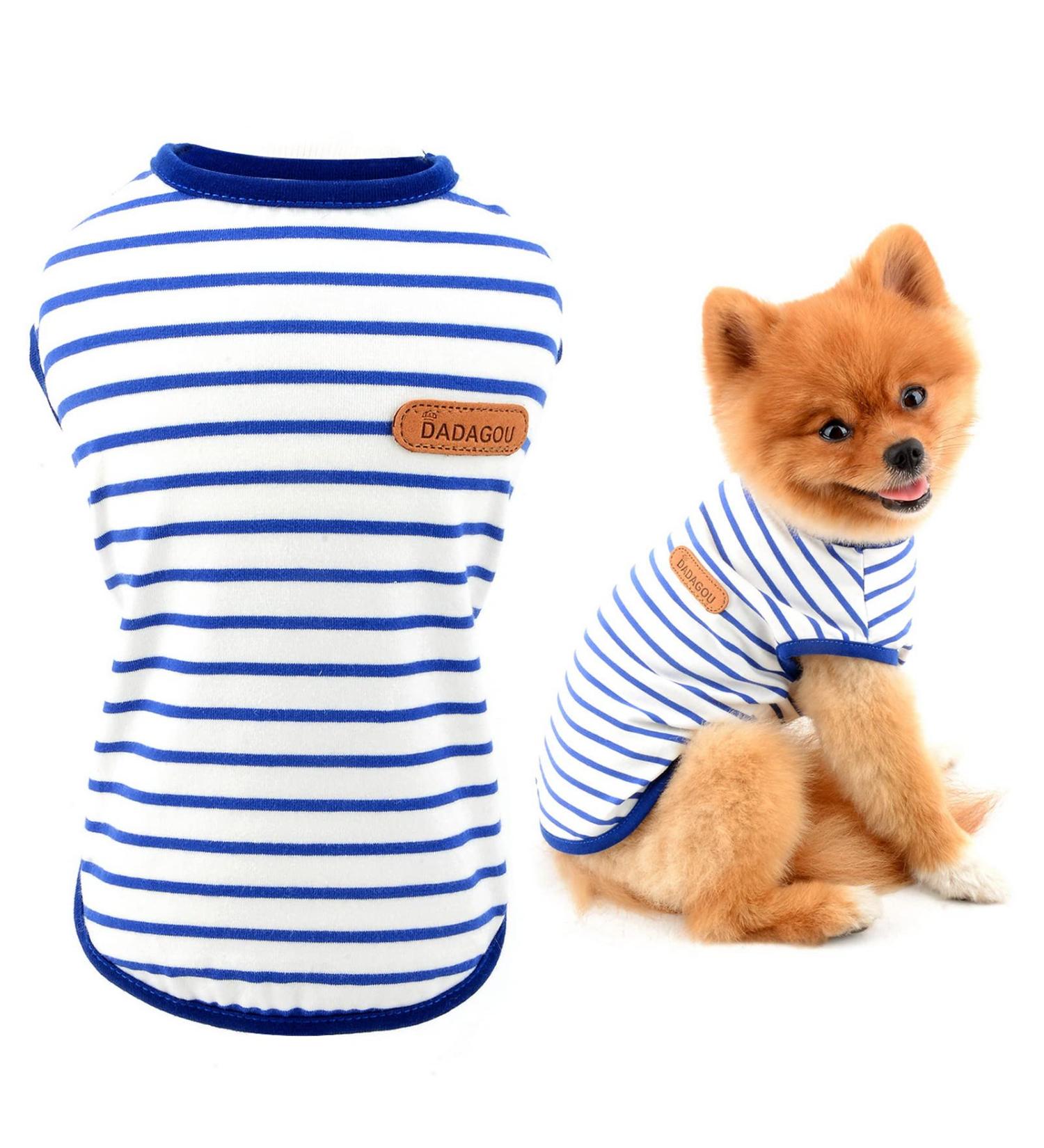 Summer Striped T-Shirt for Small & Medium Dogs | Smalllee Lucky Store | Sleeveless Pet Clothing for Yorkies Chihuahuas & More in XXL Blue - Buy Online on GoSupps.com
