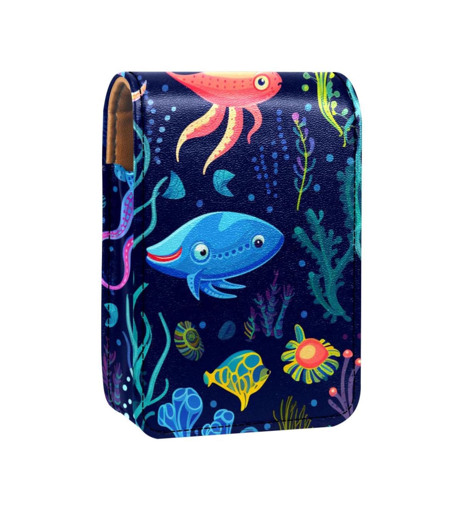 Premium Leather Lipstick Case with Mirror - Mini Organizer for Lip Gloss & Lipstick - Underwater Whale Design - Perfect Travel Accessory - Buy Online on GoSupps.com