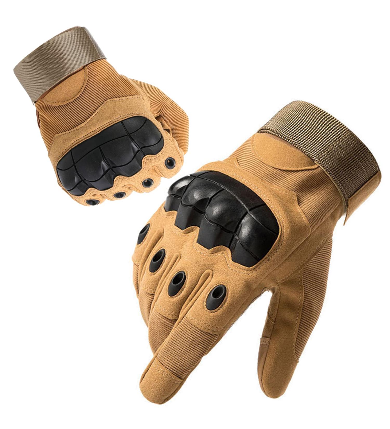Firschoie Tactical Gloves - Military & Motorcycle Gloves with Hard Ankle Protection & 2-Finger Touchscreen for Jungle Trekking & MTB - Brown M - Buy Online on GoSupps.com