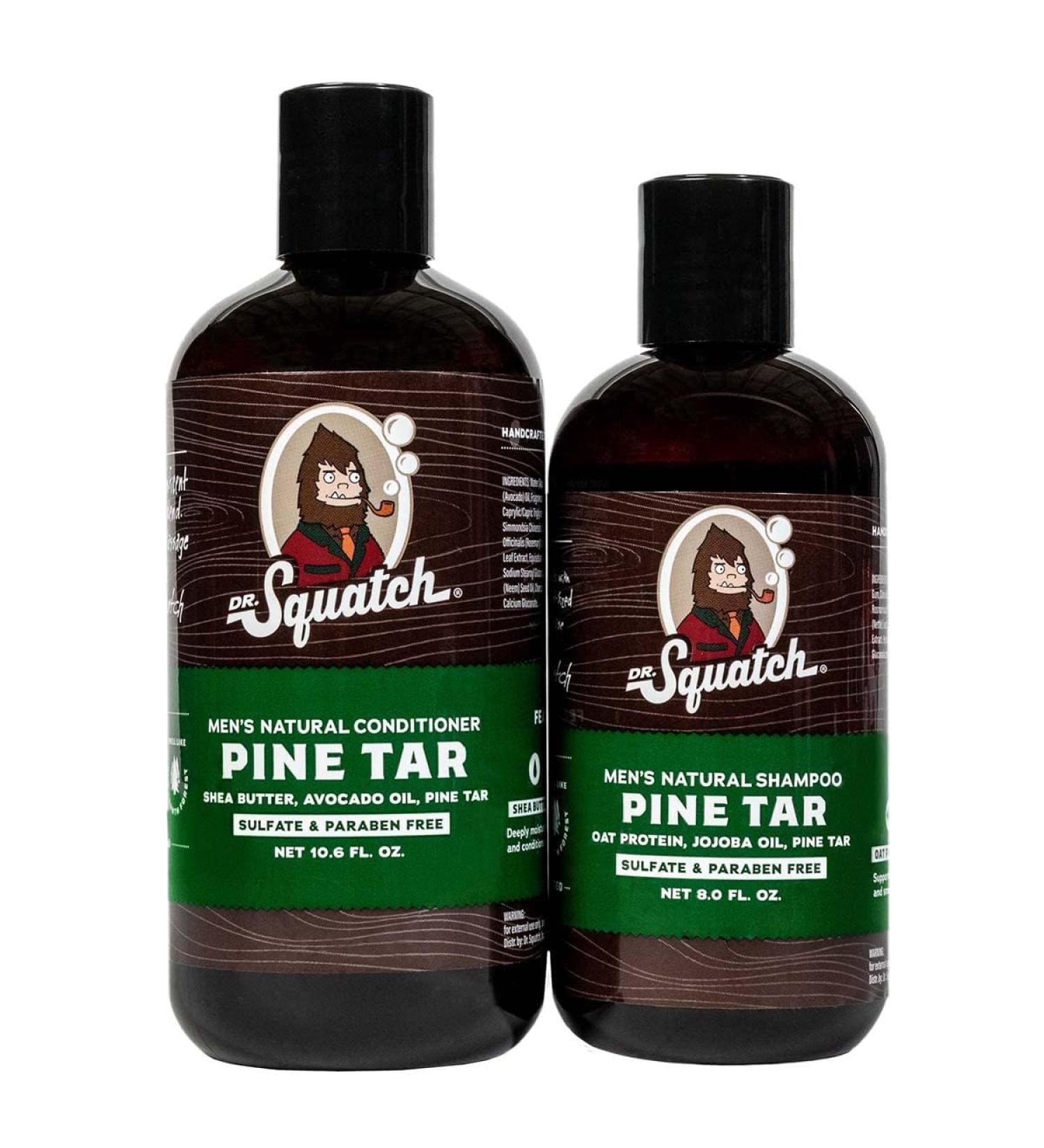 Dr. Squatch Pine Tar Men's Shampoo + Conditioner Hair Bundle - Keeps Hair Looking Full Healthy Hydrated