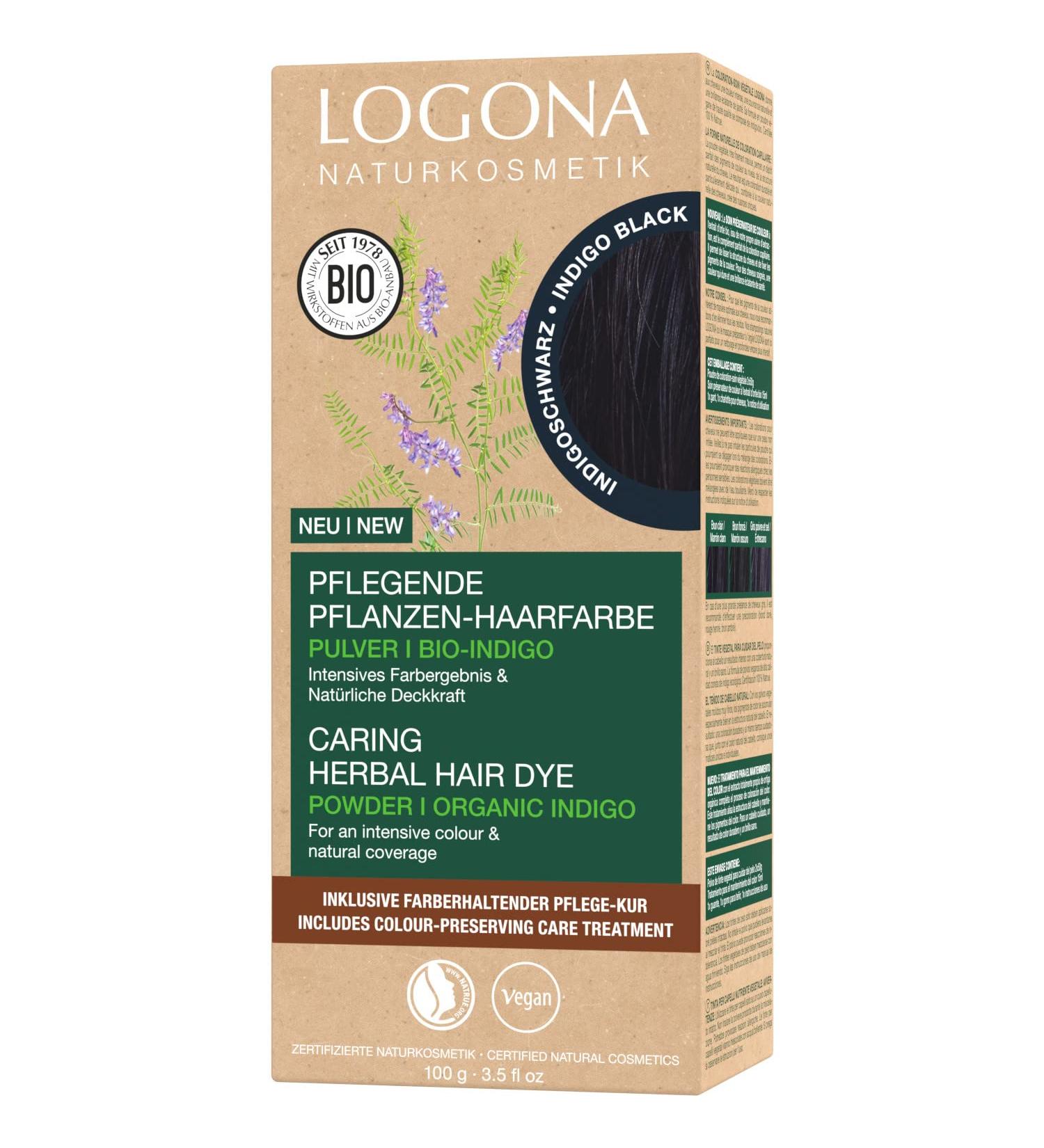 Logona Natural Herbal Hair Color - Vegan Indigo Powder for Intense Shine | 100g Plant-Based Hair Dye (Black) - Buy Online on GoSupps.com