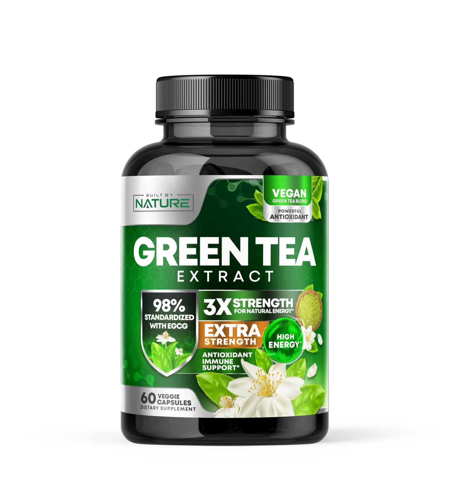 Built by Nature Green Tea Extract Supplement - 60 Capsules - Antioxidant Support - 60 Count - Buy Online on GoSupps.com