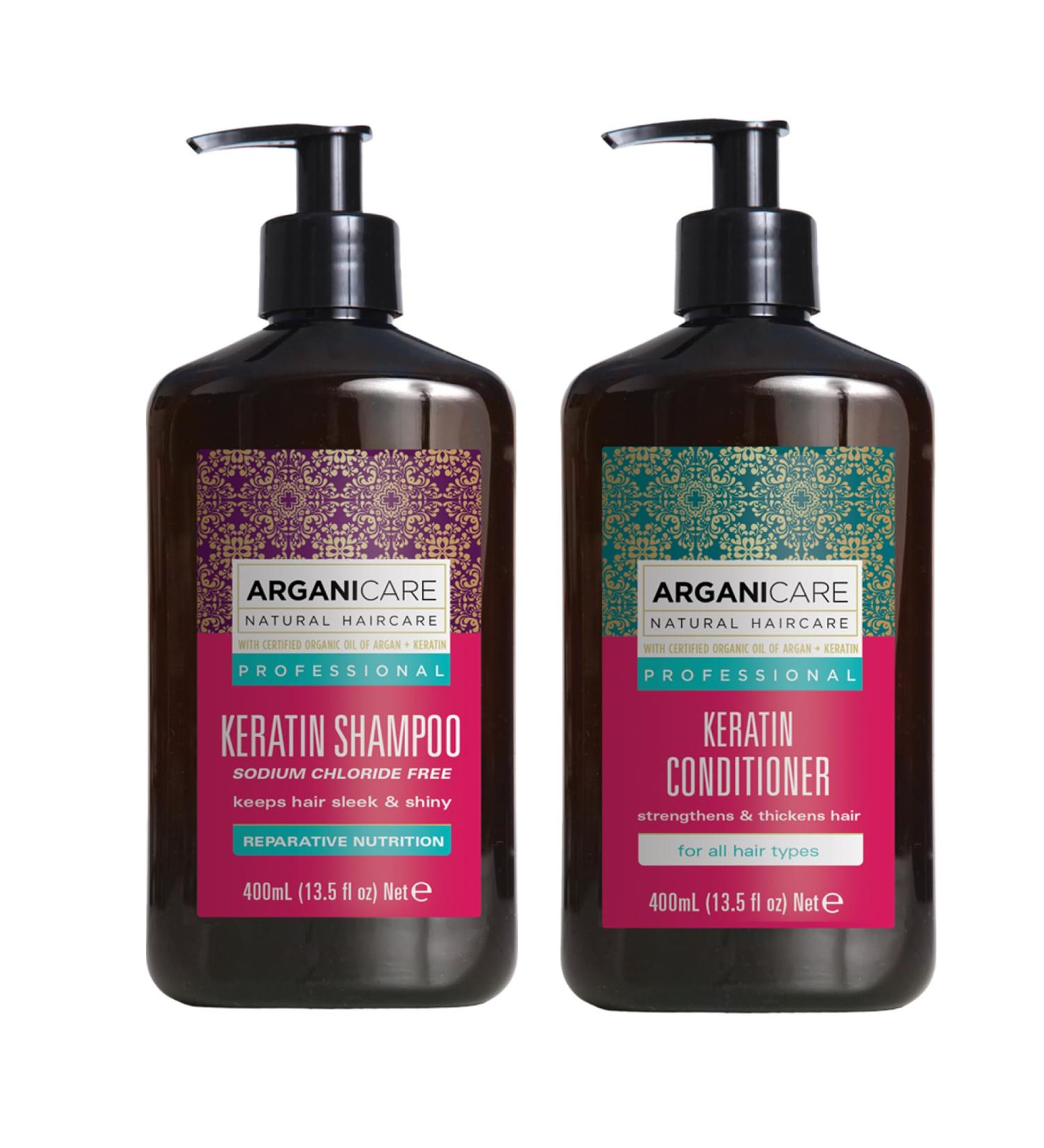 ARGANICARE | Keratin Shampoo + Conditioner | Intensely Regenerates Hair | Prevents and Treats Split Ends | Soft Silky and Shiny Hair | Made in France | 2x400ML - Buy Online on GoSupps.com