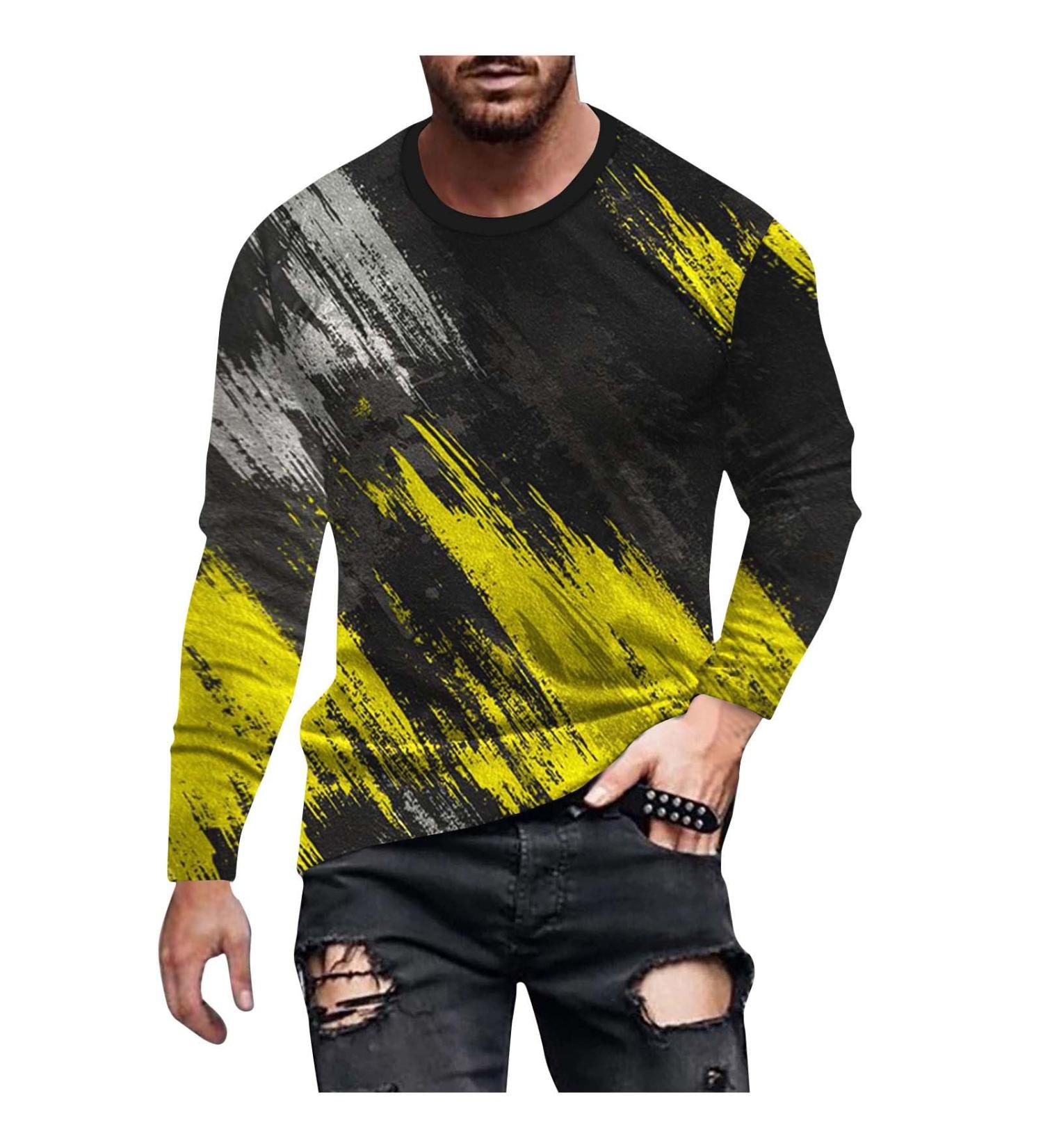 oelaio Mens Spring Summer Casual Long Sleeve Muscle T-Shirt 3D Animal Printed Round Neck Shirts Slim Fit Blouses Top Yellow - Buy Online on GoSupps.com
