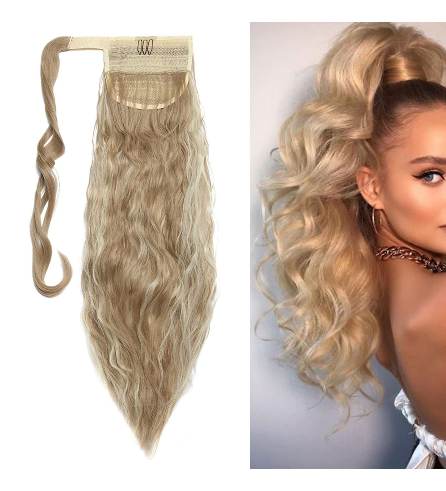 20 Inch Long Corn Wave Ponytail Hair Extension in Sandy Blonde & Bleach Blonde - Buy Online on GoSupps.com