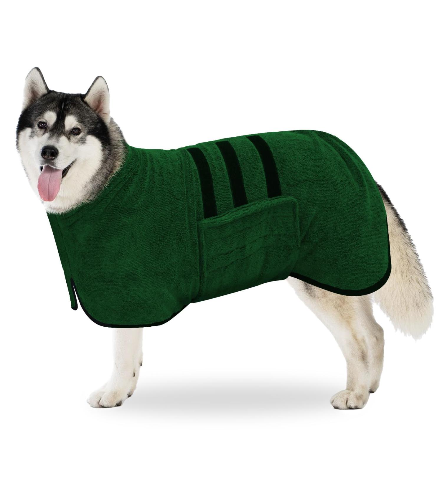 BasVII Microfiber Dog Bathrobe - Extra Absorbent & Quick Drying Adjustable Velcro Fastener for All Sizes - Perfect for Large Medium & Small Dogs - XXL Green - Buy Online on GoSupps.com