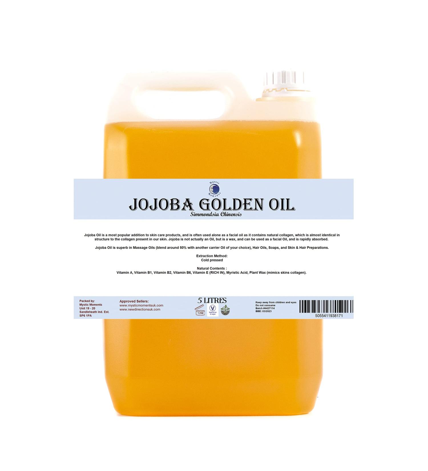 Mystic Moments Jojoba Golden Carrier Oil 5L - Pure Natural Oil for Hair Face Nails Aromatherapy & Massage | Vegan & GVO-Free - Buy Online on GoSupps.com
