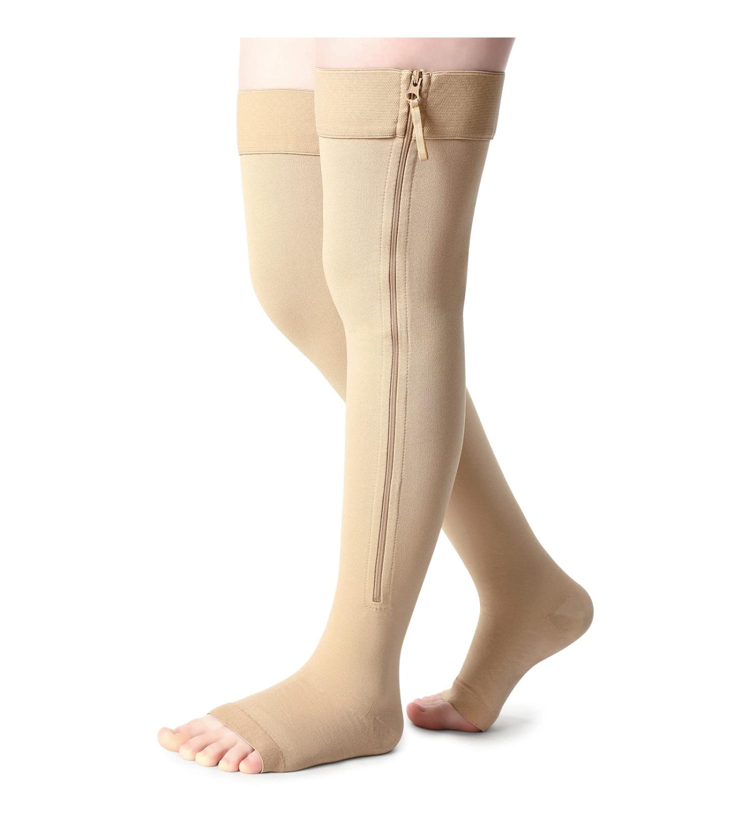 Newcotte Open Toe Thigh High Compression Socks 20-30mmHg for Men & Women, XL - Reduce Swelling & Edema with Zipper Closure - Buy Online on GoSupps.com