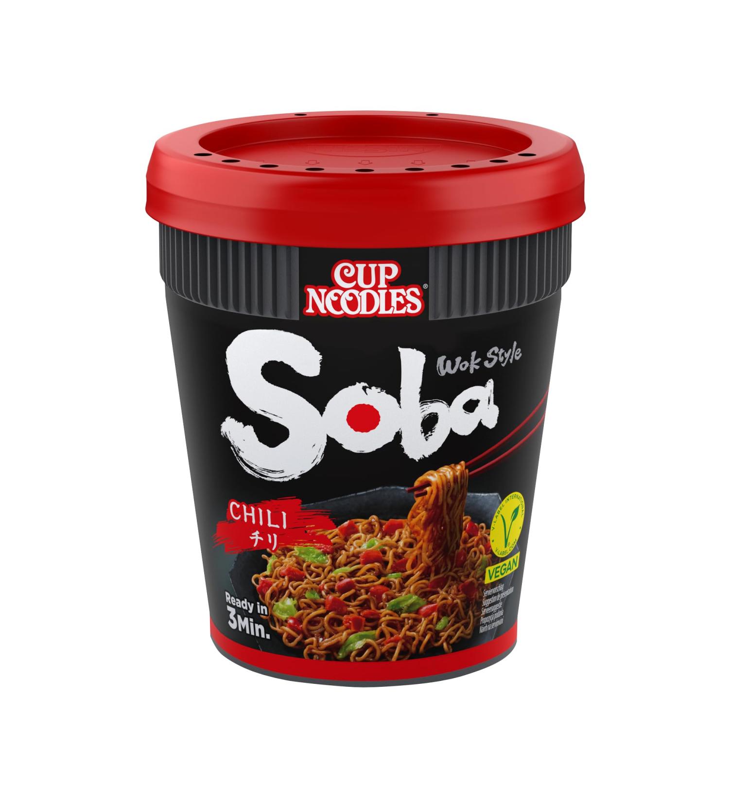 Nissin Foods Nissin Cup Noodles Soba Cup Chili 8 Pack Wok Style Japanese style instant noodles with chili sauce snow peas and vegetables quickly prepared in a cup Asian food 8 x 90 g - Buy Online on GoSupps.com