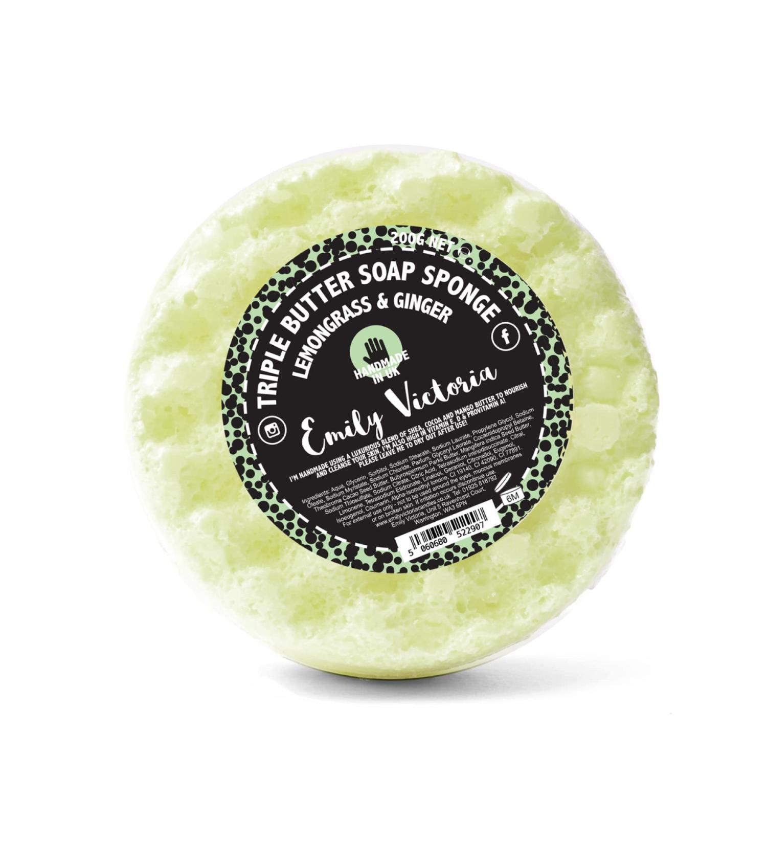 Emily Victoria Soap Sponge with 3 Butters Lemongrass and Ginger Exotic and Citrus Fragrance 200 g