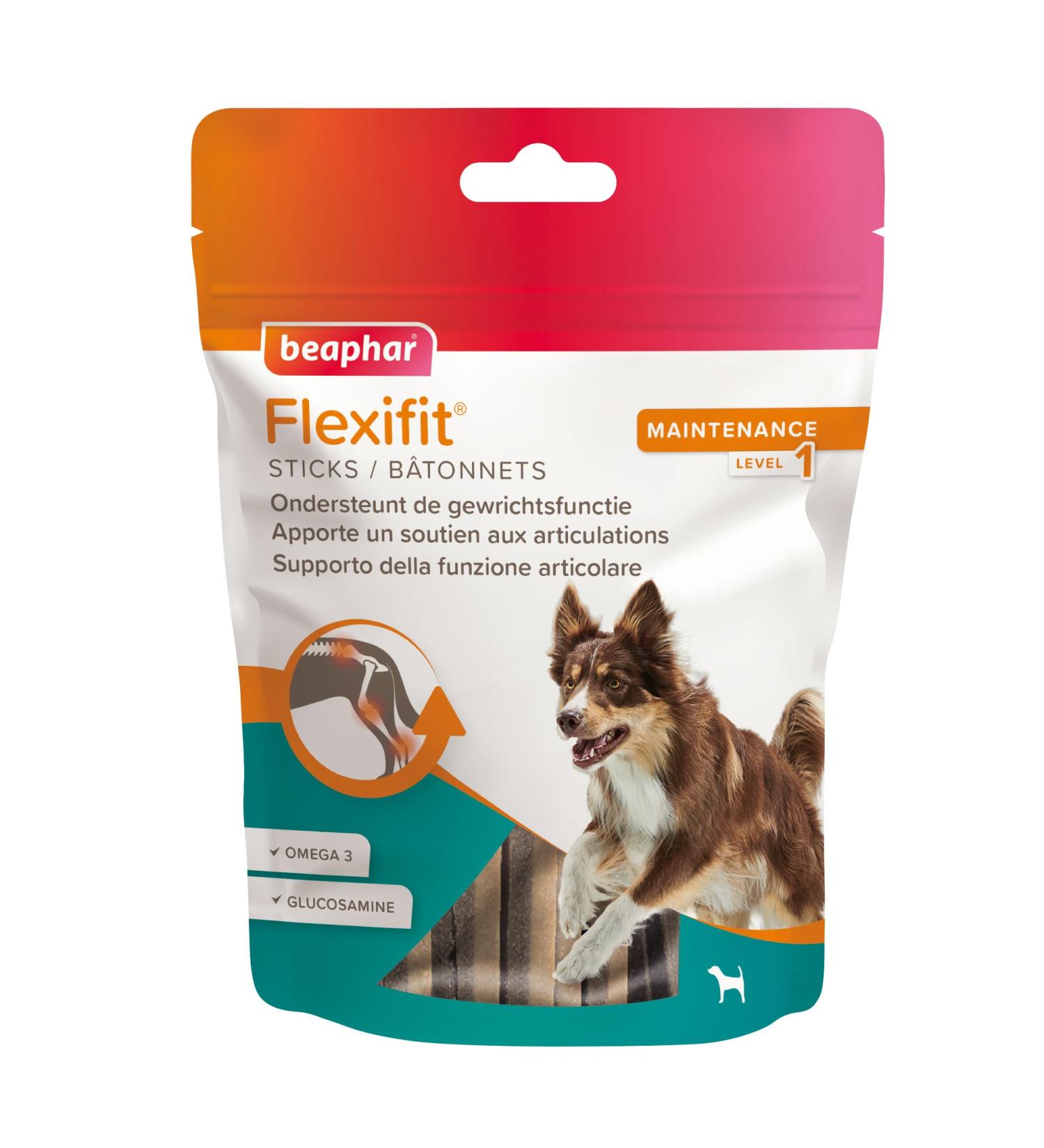 BEAPHAR Flexifit Joint Sticks for Dogs Contains vitamins glucosamine and essential fatty acids Provides joint support Delicious meaty taste Level 1 175g - Buy Online on GoSupps.com