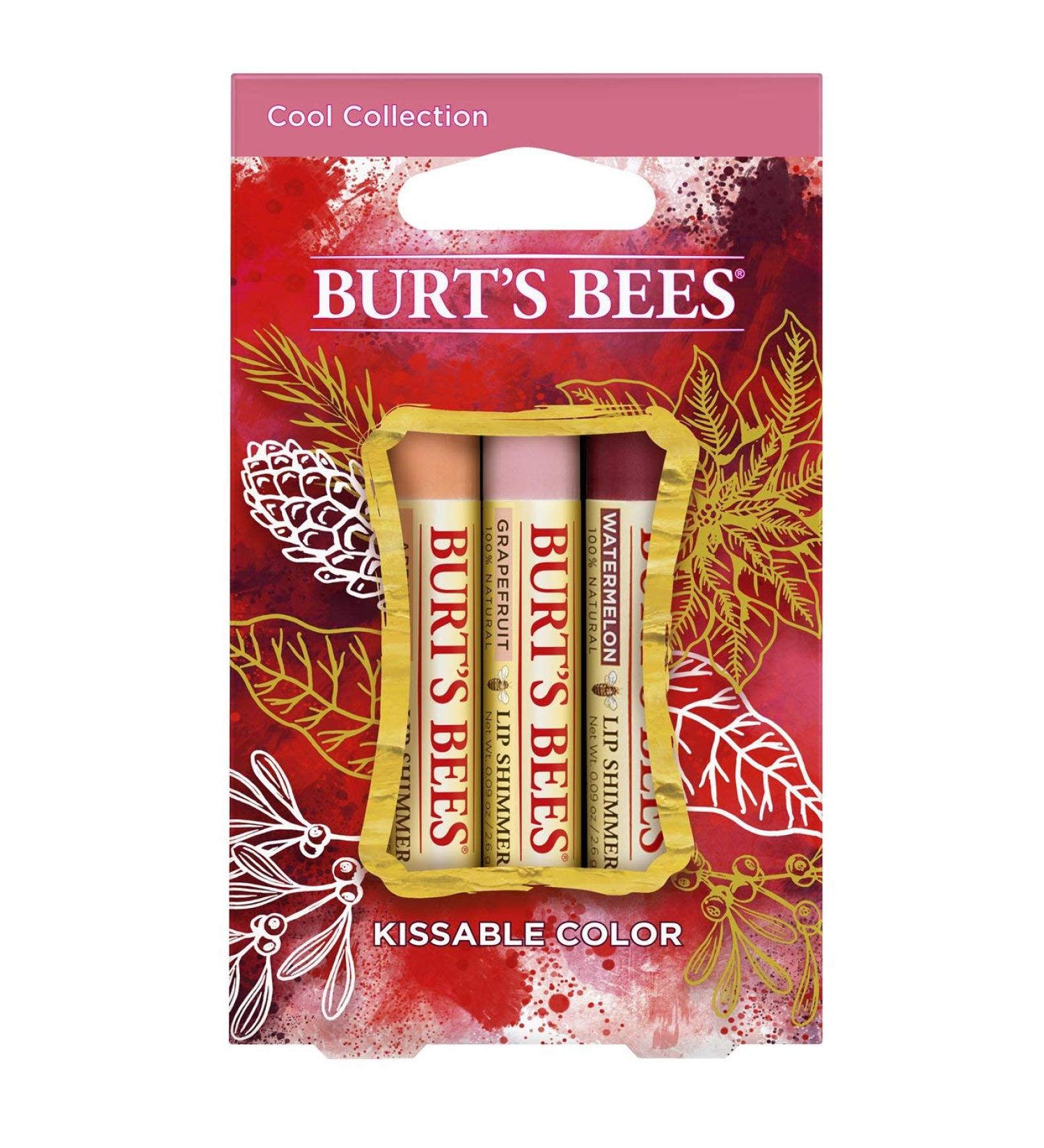 Burt's Bees Kissable Color Holiday Gift Set - Cool Collection of 3 Lip Shimmers in Watermelon, Apricot, and Grapefruit - Buy Online on GoSupps.com