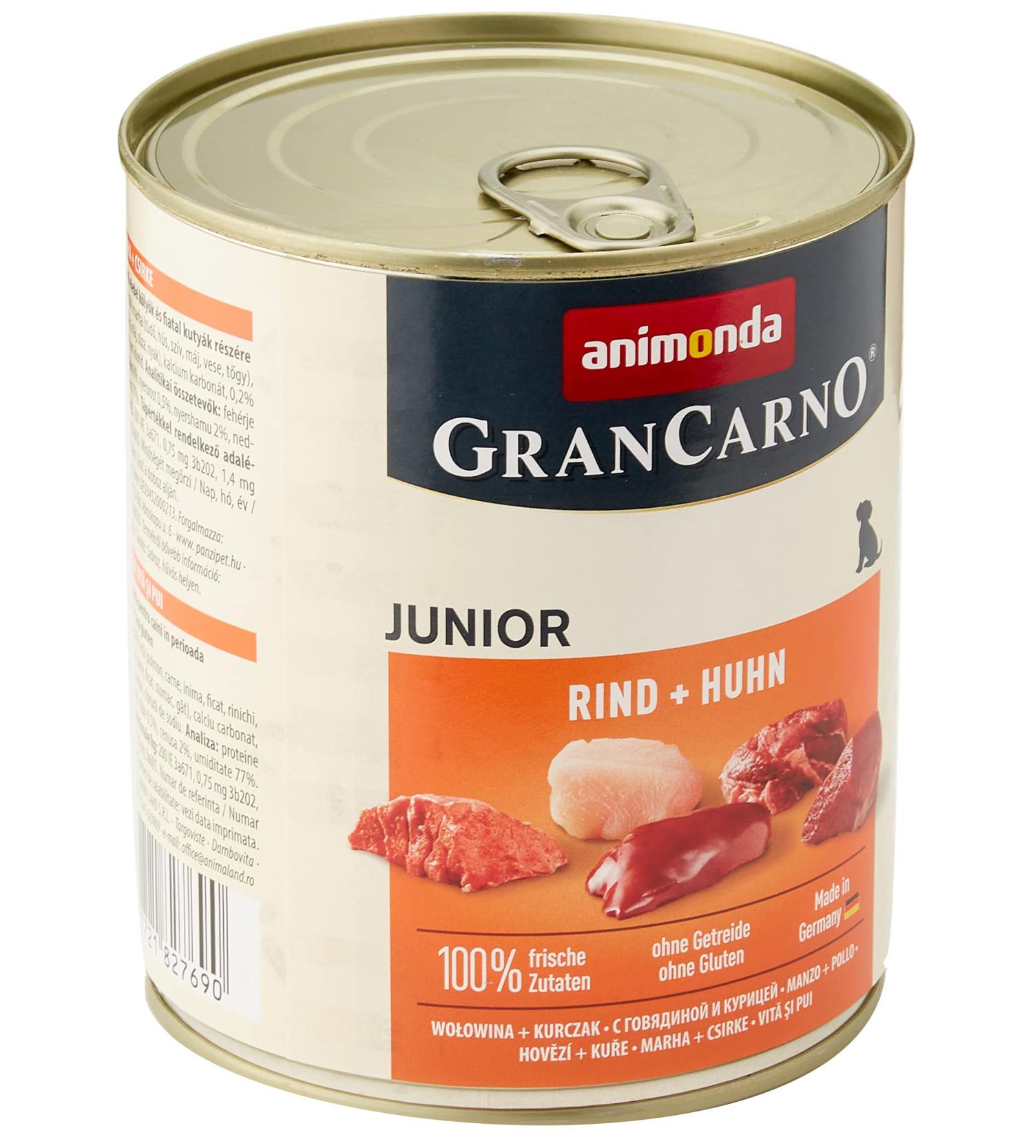 Animonda GranCarno Junior Dog Food - Wet Food for Growing Dogs Beef & Chicken 6 x 800g Pack - Buy Online on GoSupps.com