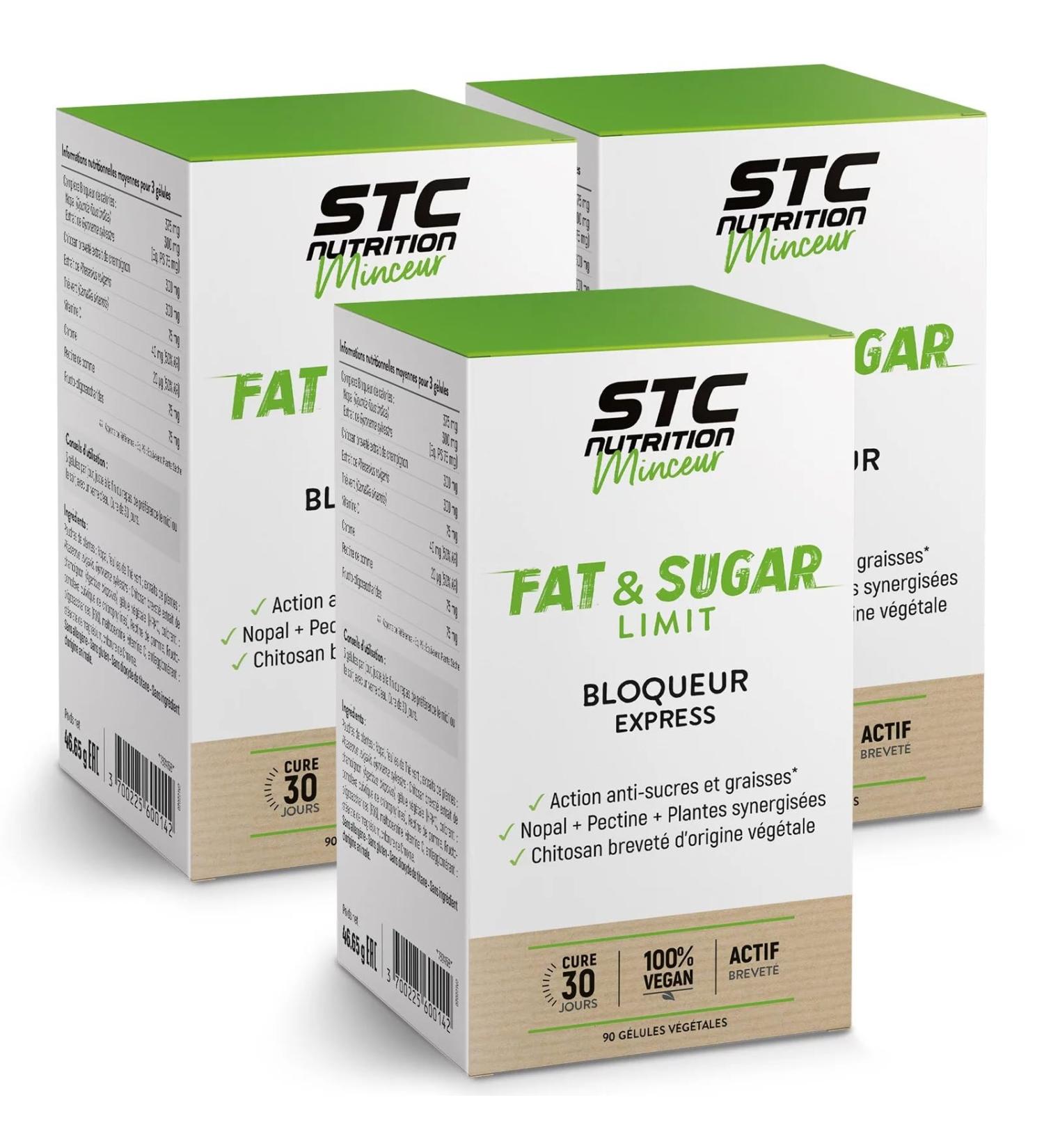 STC NUTRITION - Fat & Sugar Limit - Dietary supplement based on Nopal Green Tea Gymnema & Chitosan - Blocks sugars and fats - Promotes satiety - Vegan - Pack of 3 - Buy Online on GoSupps.com