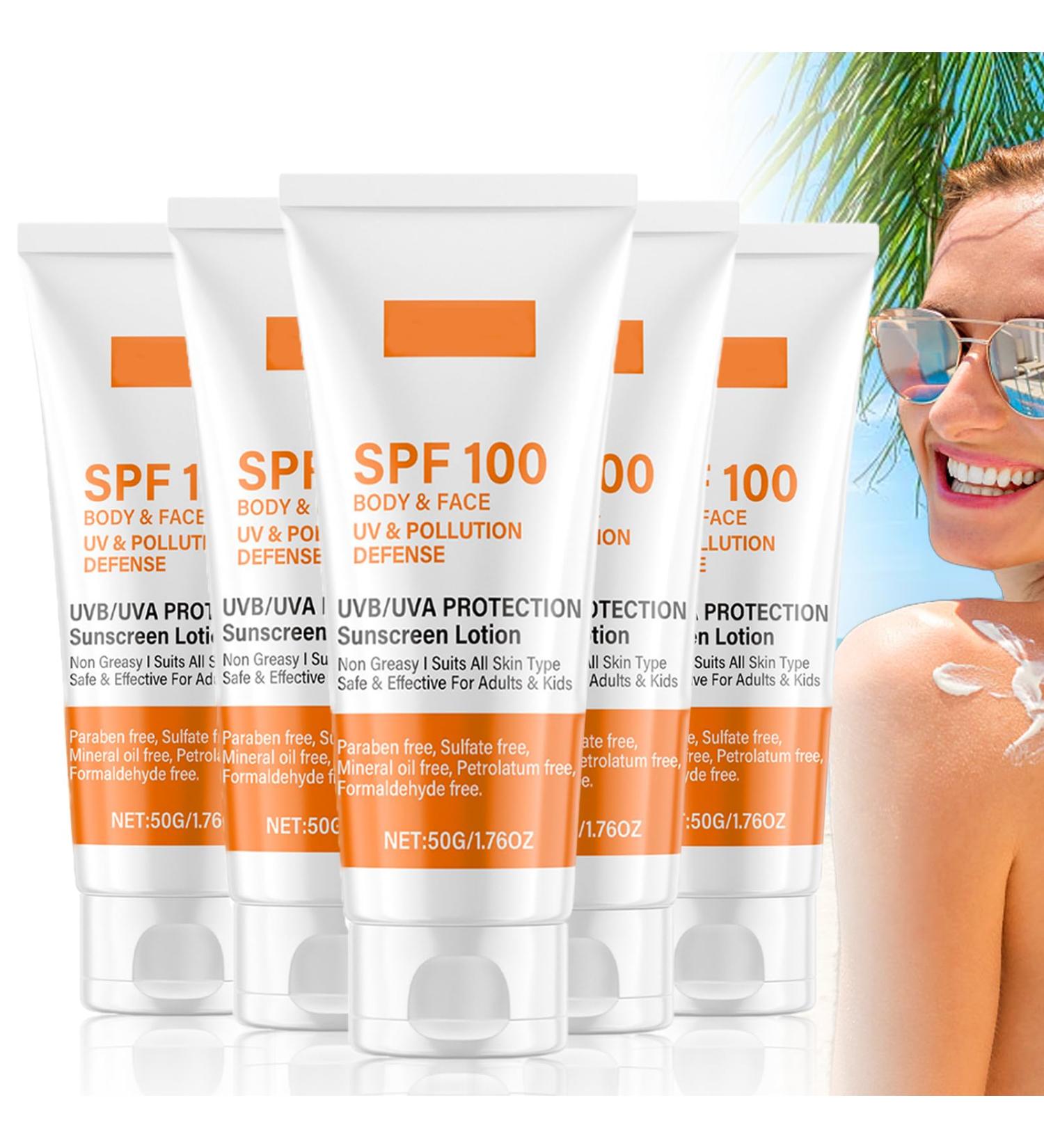 Sunscreen Spf 100 Face and Body Care Sunscreen Refreshing Moisturizing Non-Greasy with UVB/UVA Sunscreens 50g for Travel Daily Sun Protection (5 Pieces) - Buy Online on GoSupps.com