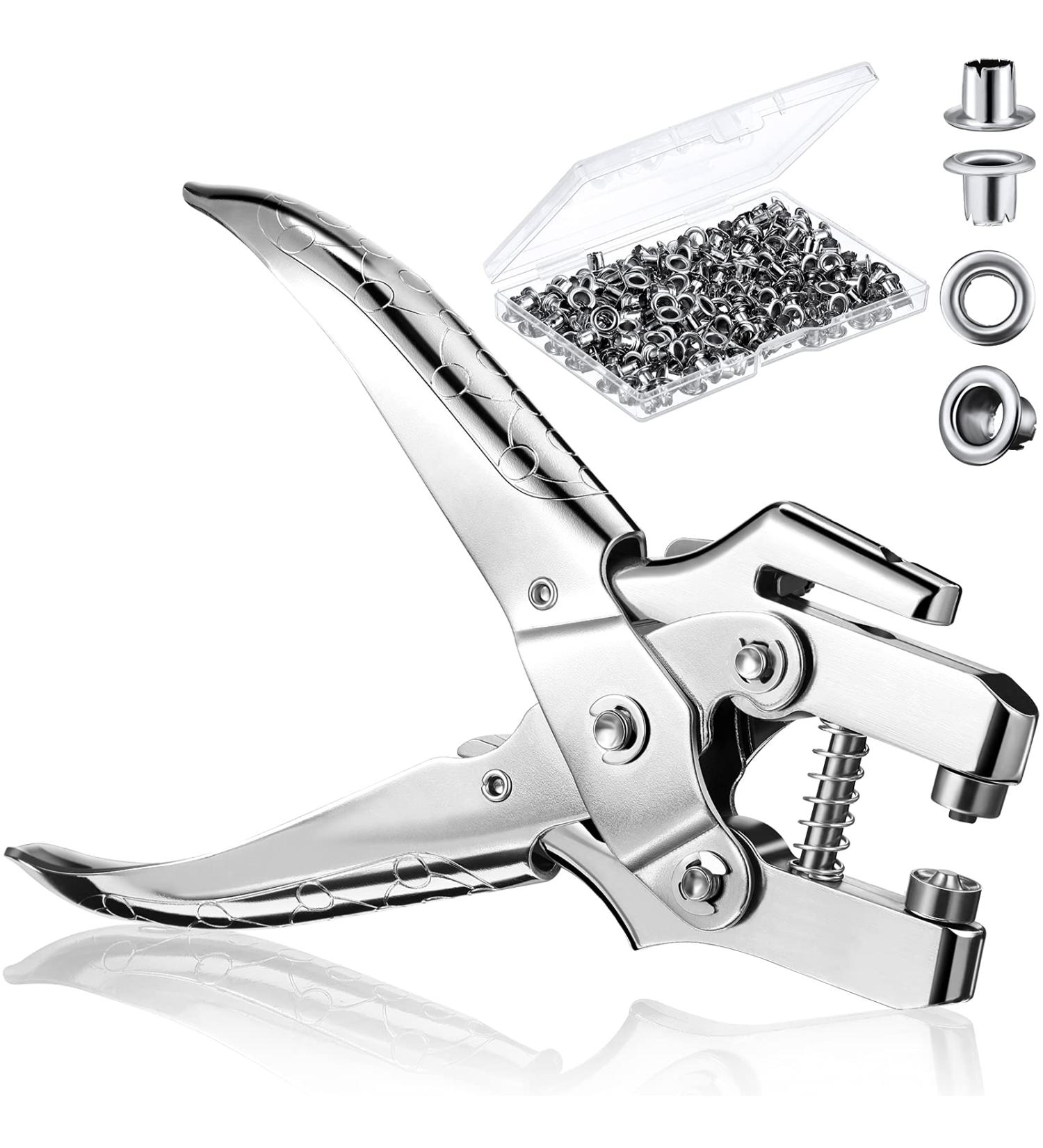 Grommet Eyelet Pliers Set with 200 Metal Eyelets - Easy Press Hollow Grommet Tool for Card, Paper, Canvas - 3/16 Inch Punch Size - Portable Handheld Design (Silver) - Buy Online on GoSupps.com
