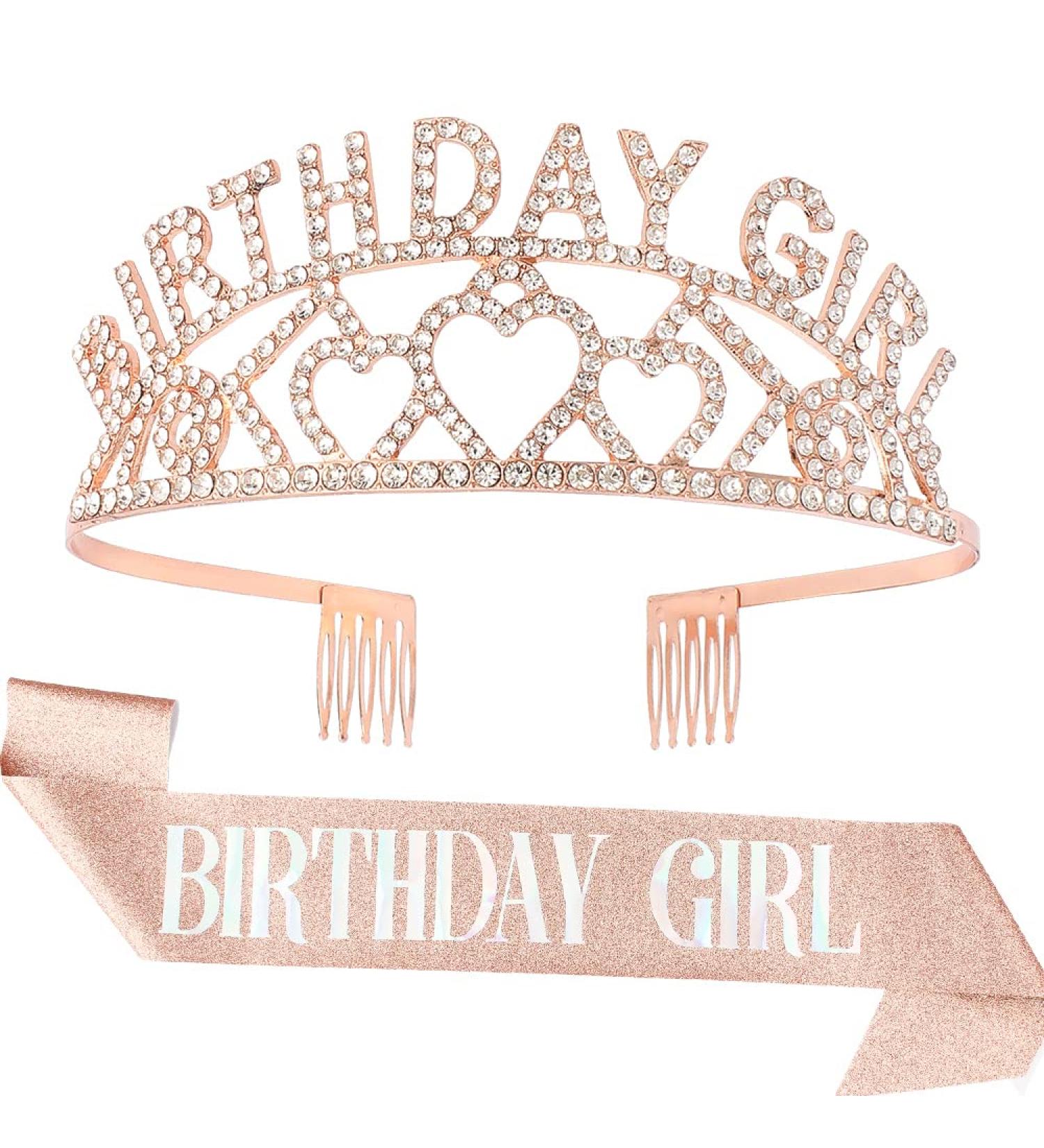 AOPRIE Birthday Girl Tiara - Gold Rhinestone Crystal Happy Birthday Crown - Buy Online on GoSupps.com