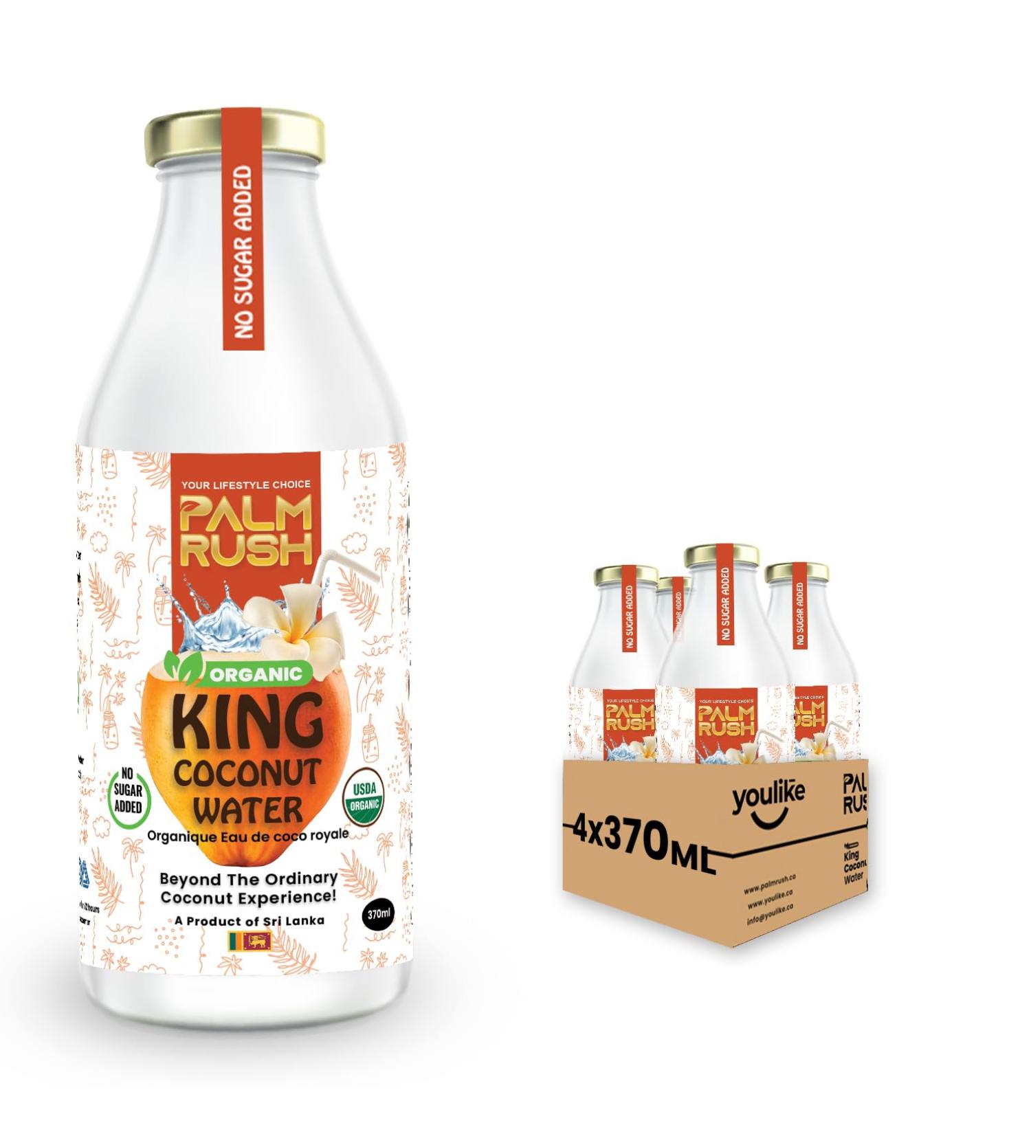 PALM RUSH Organic King Coconut Water - 100% Natural USDA Certified Organic Non-GMO Gluten-Free No Added Sugar Rich in Electrolytes Vegan (Pack of 4) Original 370 ml (Pack of 4) - Buy Online on GoSupps.com