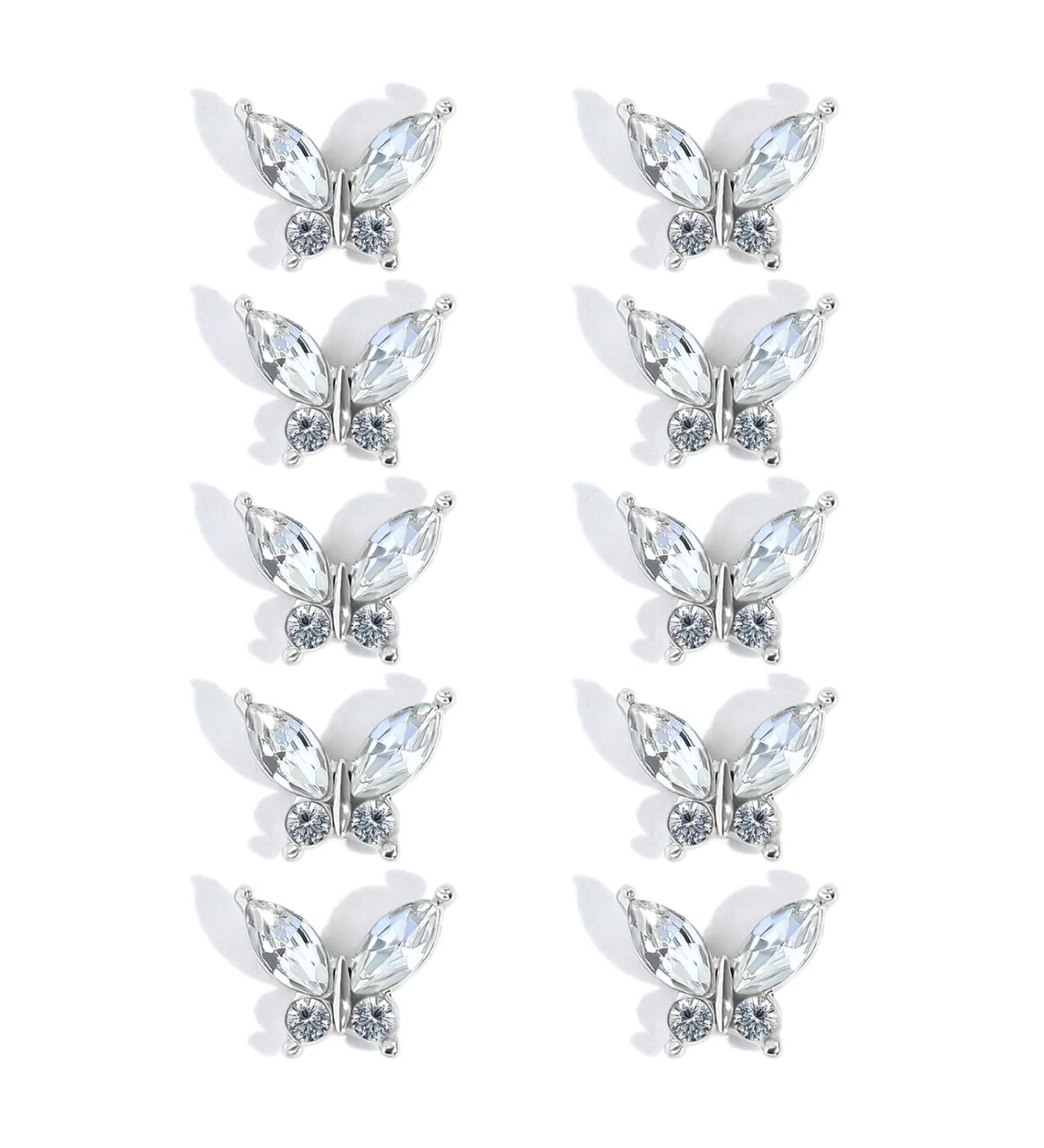 FEIlei 10Pcs Luxury Alloy Nail Charms Nail Rhinestones Gems Luxury Nail Art Rhinestones Silver - Buy Online on GoSupps.com