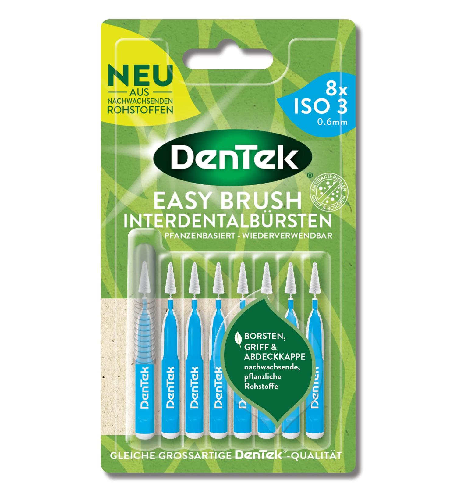 Dentek eco easybrush interdental brush ISO 3 8 pieces -based - 0.6 medium for normal interdental spaces with mint taste & hygienic protective cap - reusable