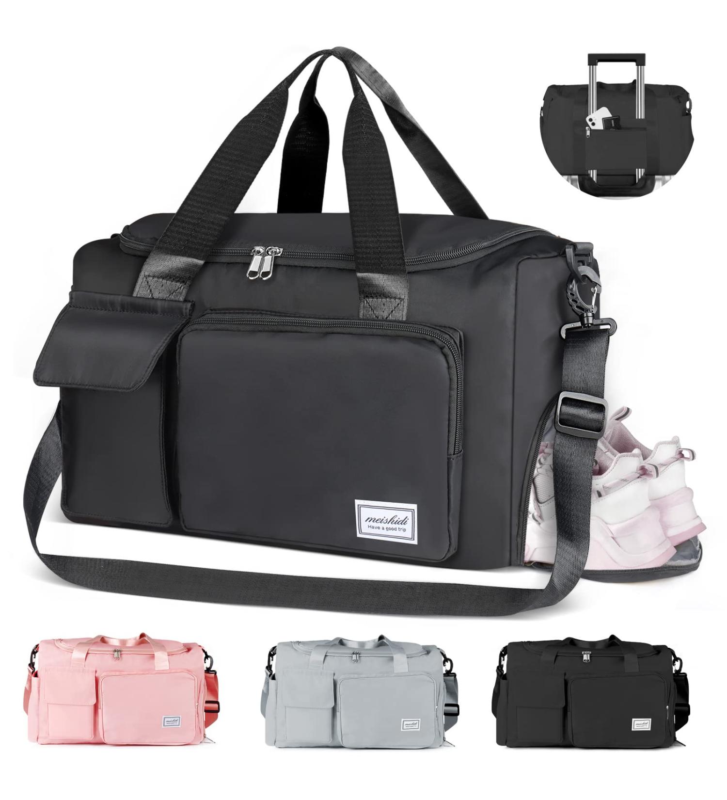 Womens Travel Gym Bag with Shoe Compartment - Large Capacity Weekender Duffel for Sport & Yoga - Black - Buy Online on GoSupps.com