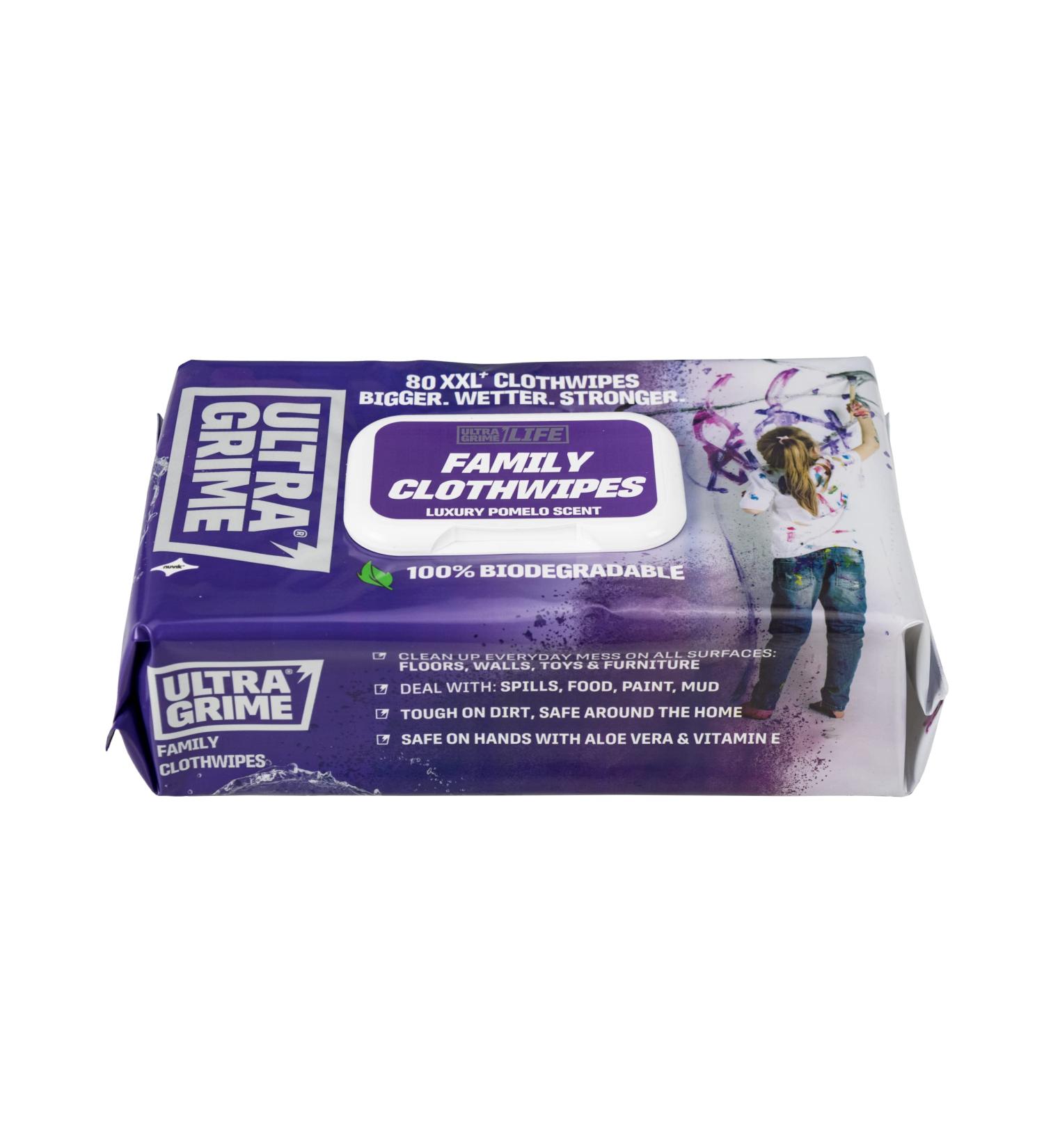 UltraGrime Family XXL Biodegradable Wipes 80 Thick Wipes - Pomelo Scented Large Wet Wipes - Cleaning Wipes Heavy Duty Multi Purpose Wipes Floor Wipes - Hand Wipes Big Wipes Heavy Duty Leather Wipes - Buy Online on GoSupps.com