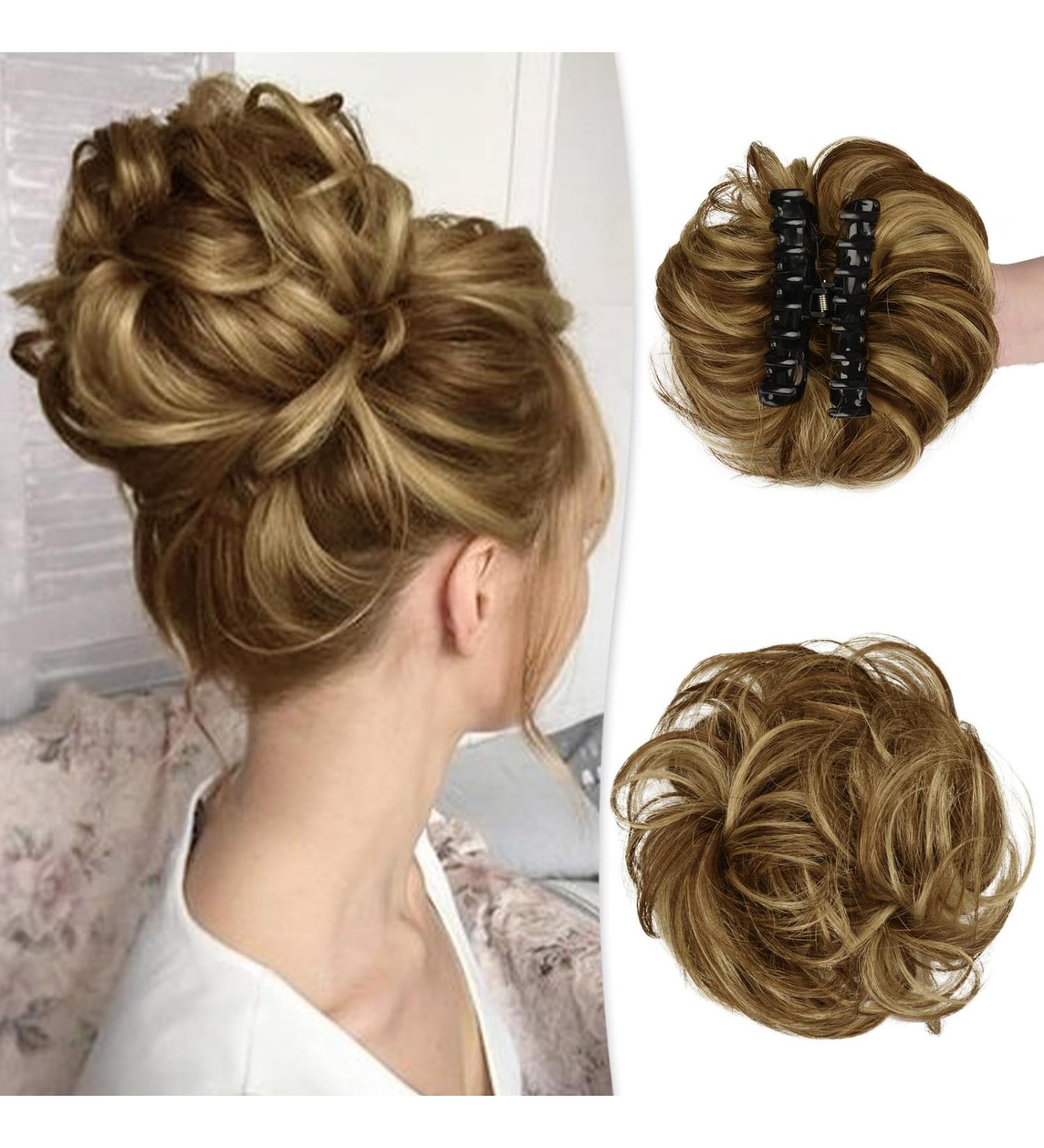 RUWISS Claw Clip in Messy Bun Hairpiece 100% Human Wavy Curly Chignon Bun Extension Tousled Updo Human Hair Scrunchie for Women(Chocolate Brown with Light Golden Blonde Highlights) 1 Count (Pack of 1) Chocolate Brown with Light Golden Blonde Highlights 1 - Buy Online on GoSupps.com