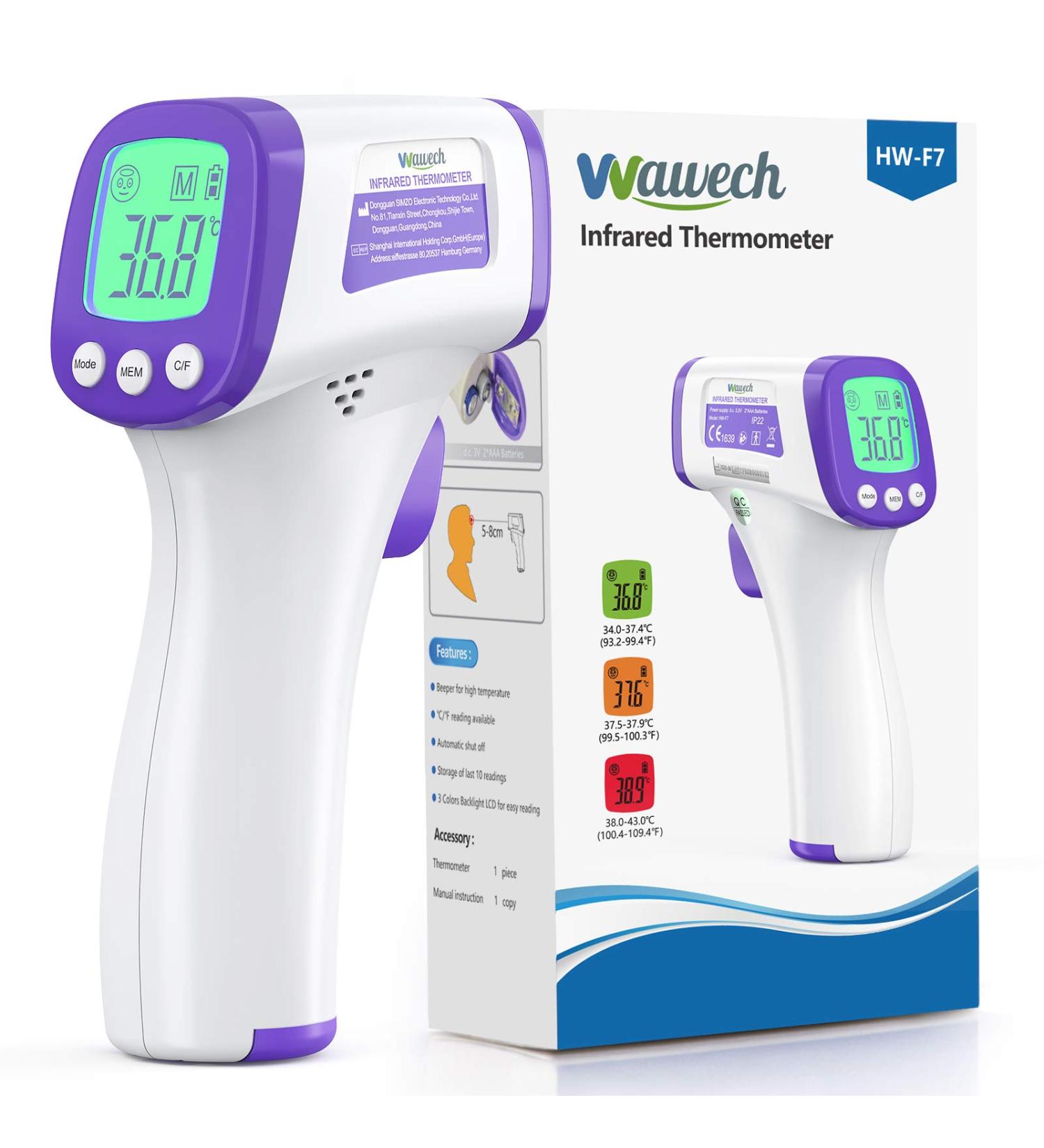 Wawech Digital Contactless Infrared Thermometer - Fast & Accurate Fever Measurement for Babies Adults & Children | Fever Alarm & Memory Function - Buy Online on GoSupps.com