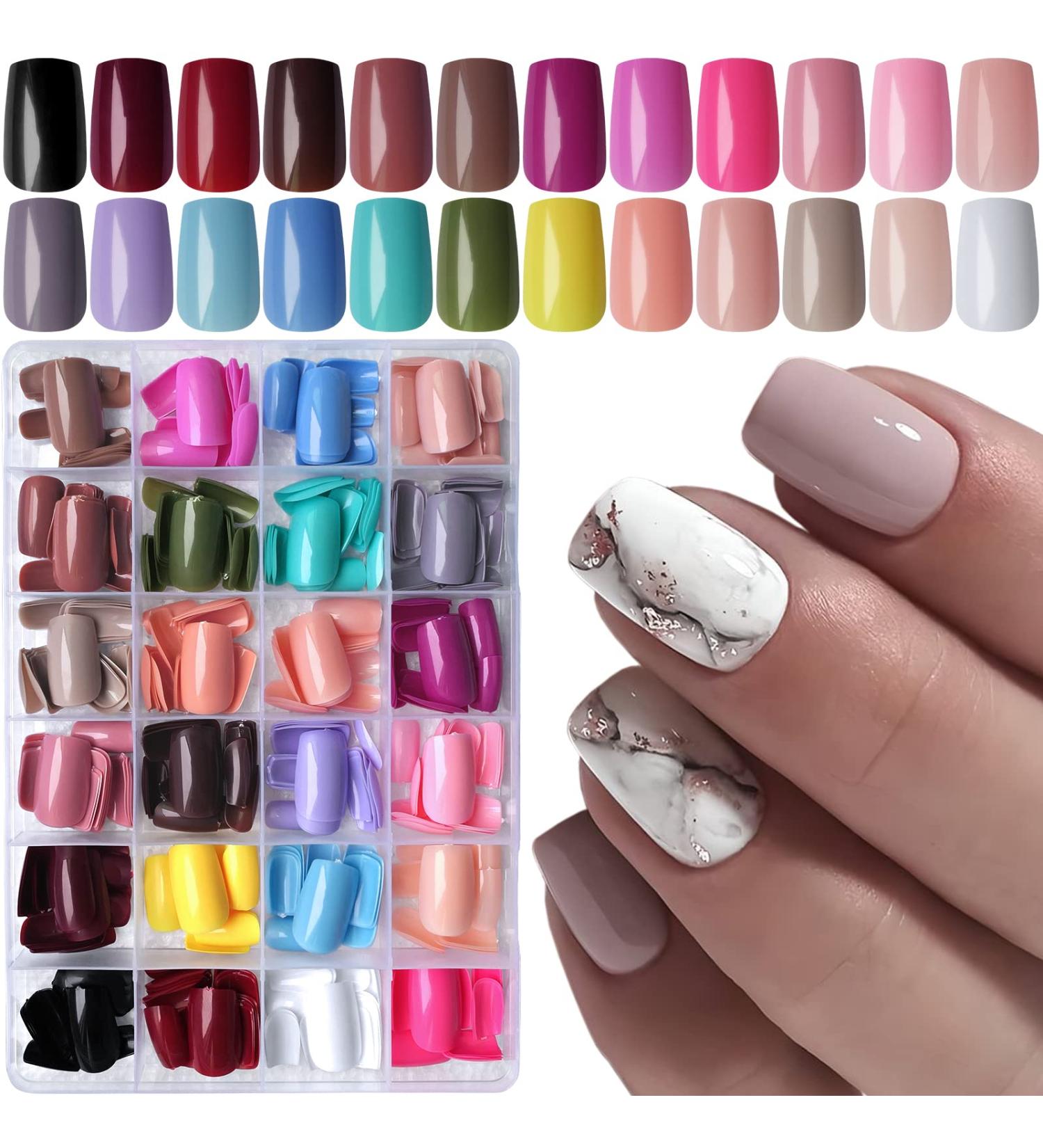 Shop LoveOurHome 576pc Square Press on Nails - Medium Tapered Square Gel Glossy False Nails for Women & Girls - Colored French Acrylic Manicure Tips - Buy Online on GoSupps.com