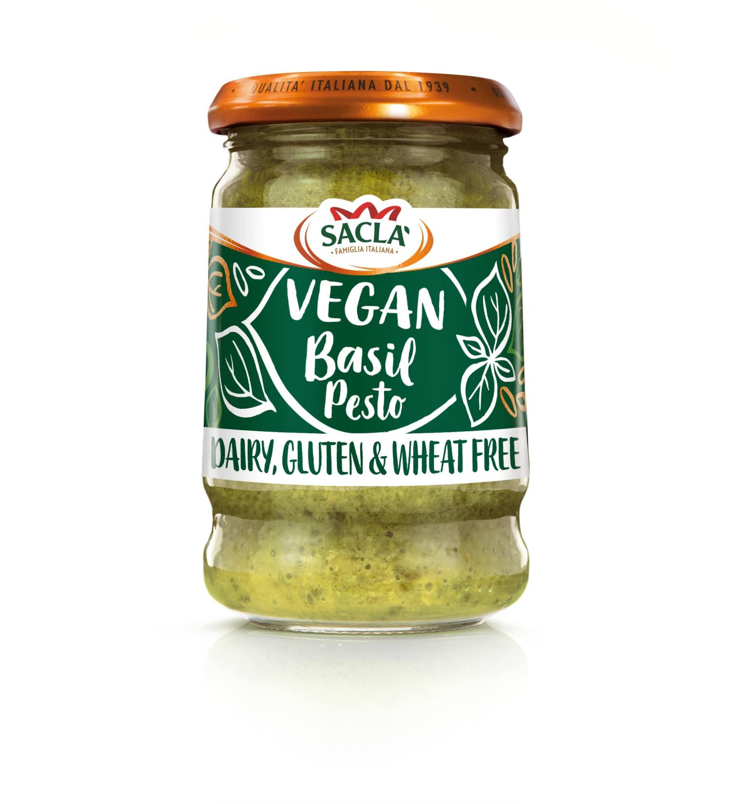 Sacla' Italian Vegan Basil Pesto 190g - Dairy, Gluten & Wheat Free (Pack of 1) - Buy Online on GoSupps.com