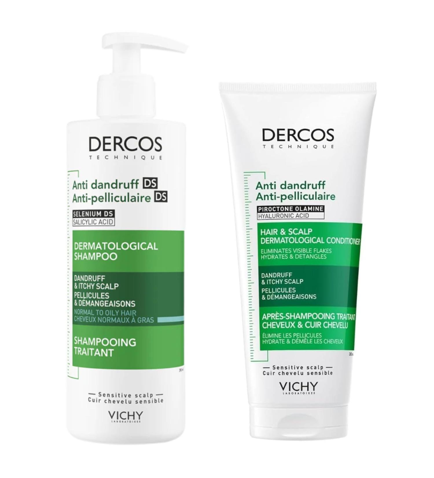 Vichy Dercos Duo Pack - Shampooing Antipelliculaire pour Cheveux Normaux Gras 390ml + Apr s-Shampooing Cuir Chevelu 200ml - Soin Purifiant - Test Dermatologiquement - Buy Online on GoSupps.com