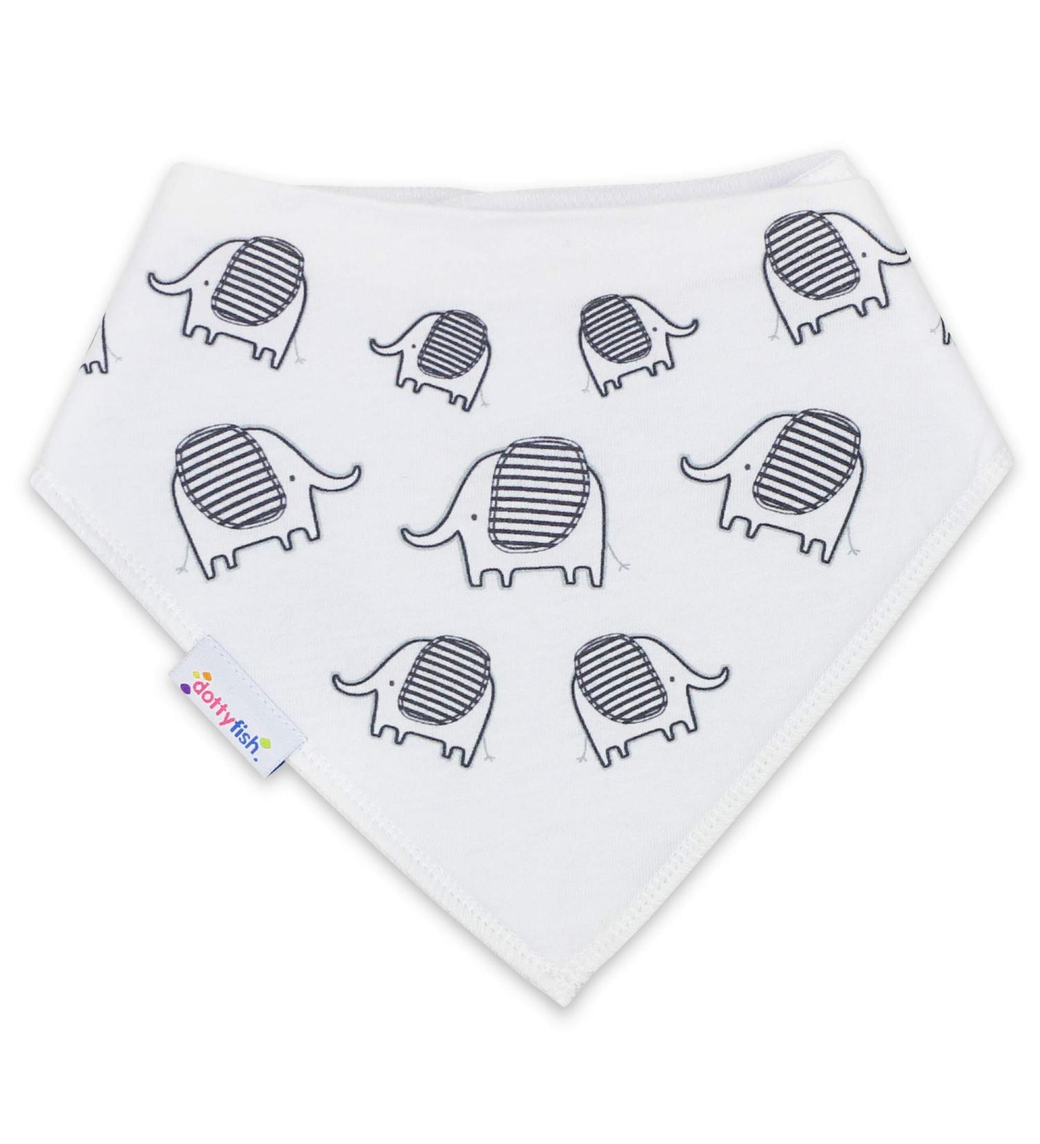 Dotty Fish Baby Bandana Bibs. Drool Bibs. Super Absorbent Teething Bibs for Girls Boys Unisex. Organic Cotton Bibs. One Size Elephants