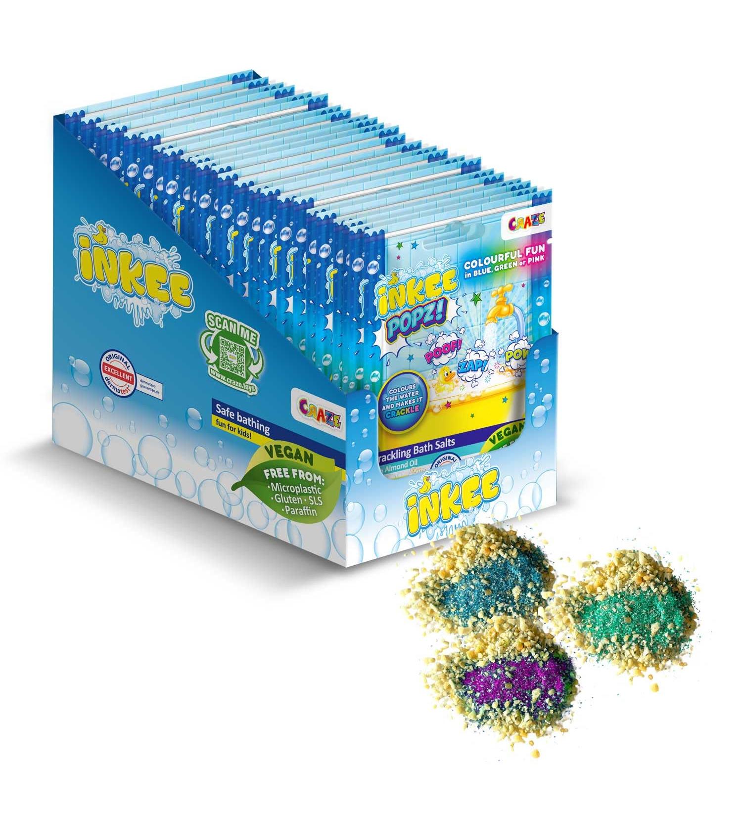 Inkee Popz 24er Set | Colorful Crackling Bath Salt for Kids - 24x 15g Bags with Almond Oil & Popcorn Aroma - Buy Online on GoSupps.com