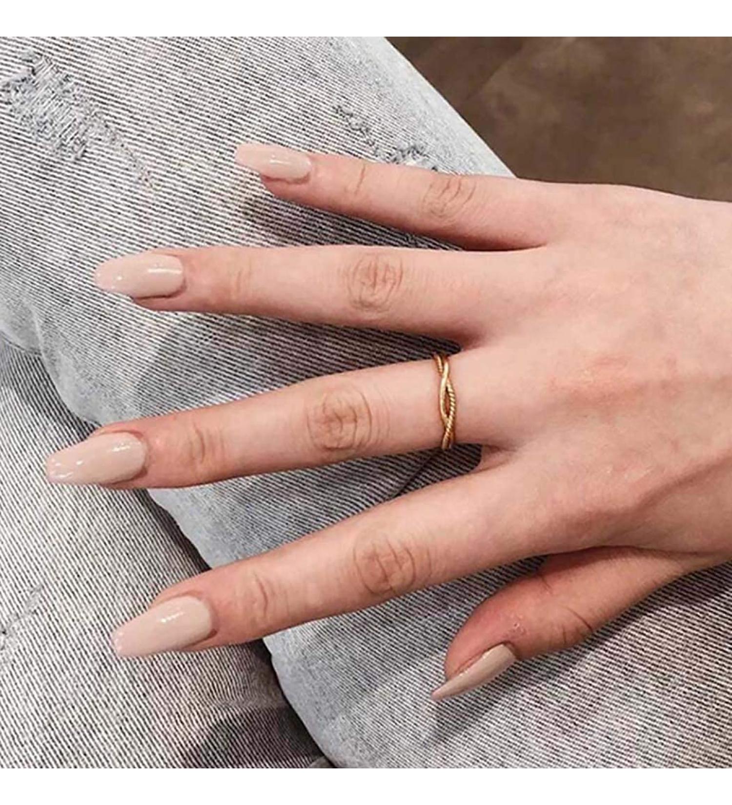 Brishow Coffin Artificial Nails - 24 Pcs Full Cover Natural Ballerina Acrylic Press-On Nails for Women & Girls - Buy Online on GoSupps.com