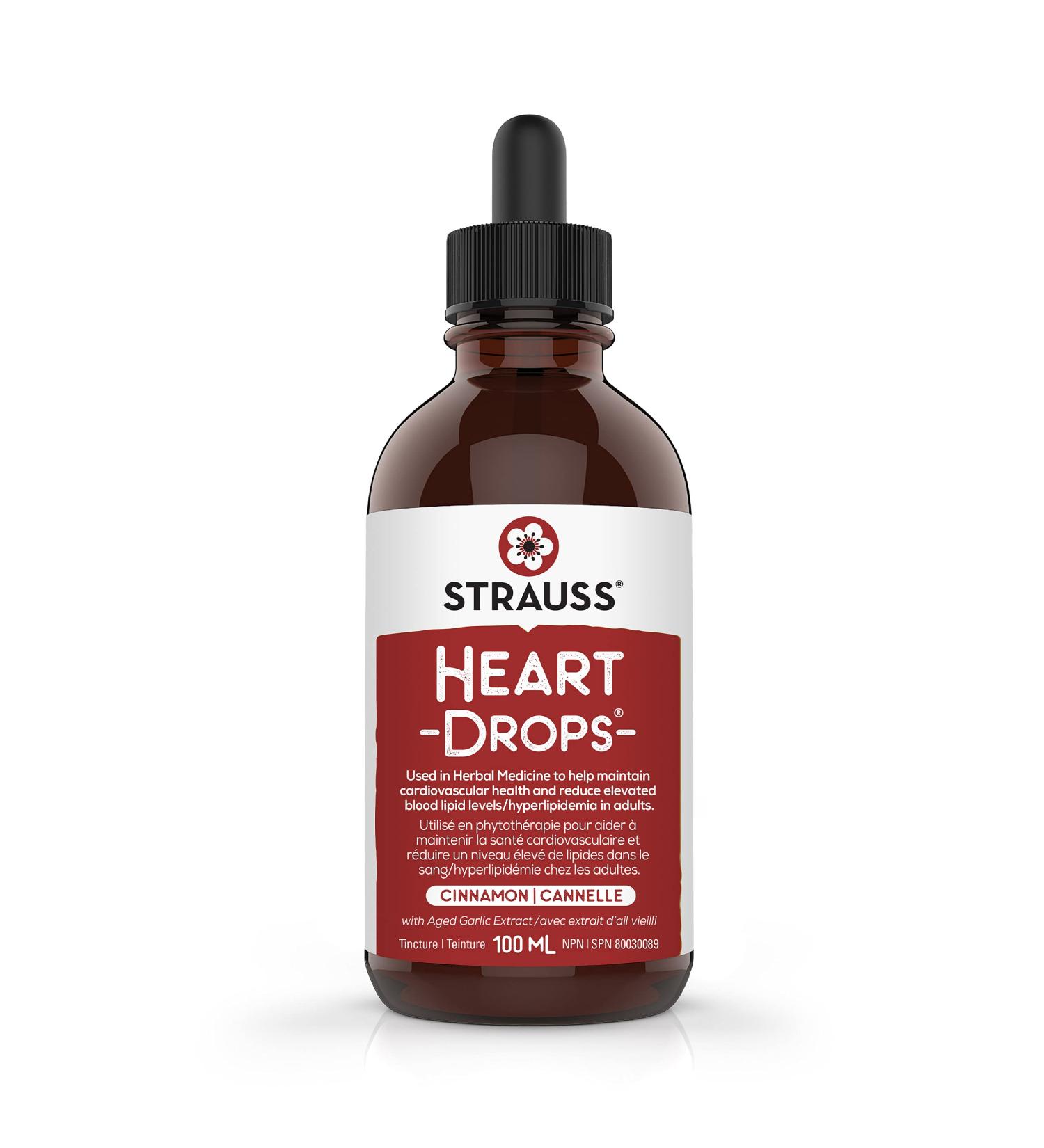 Strauss Naturals Heartdrops - Herbal Heart Support Supplement with European Mistletoe Aged Garlic Extract 100 ml Cinnamon Flavour Soy Free - Buy Online on GoSupps.com