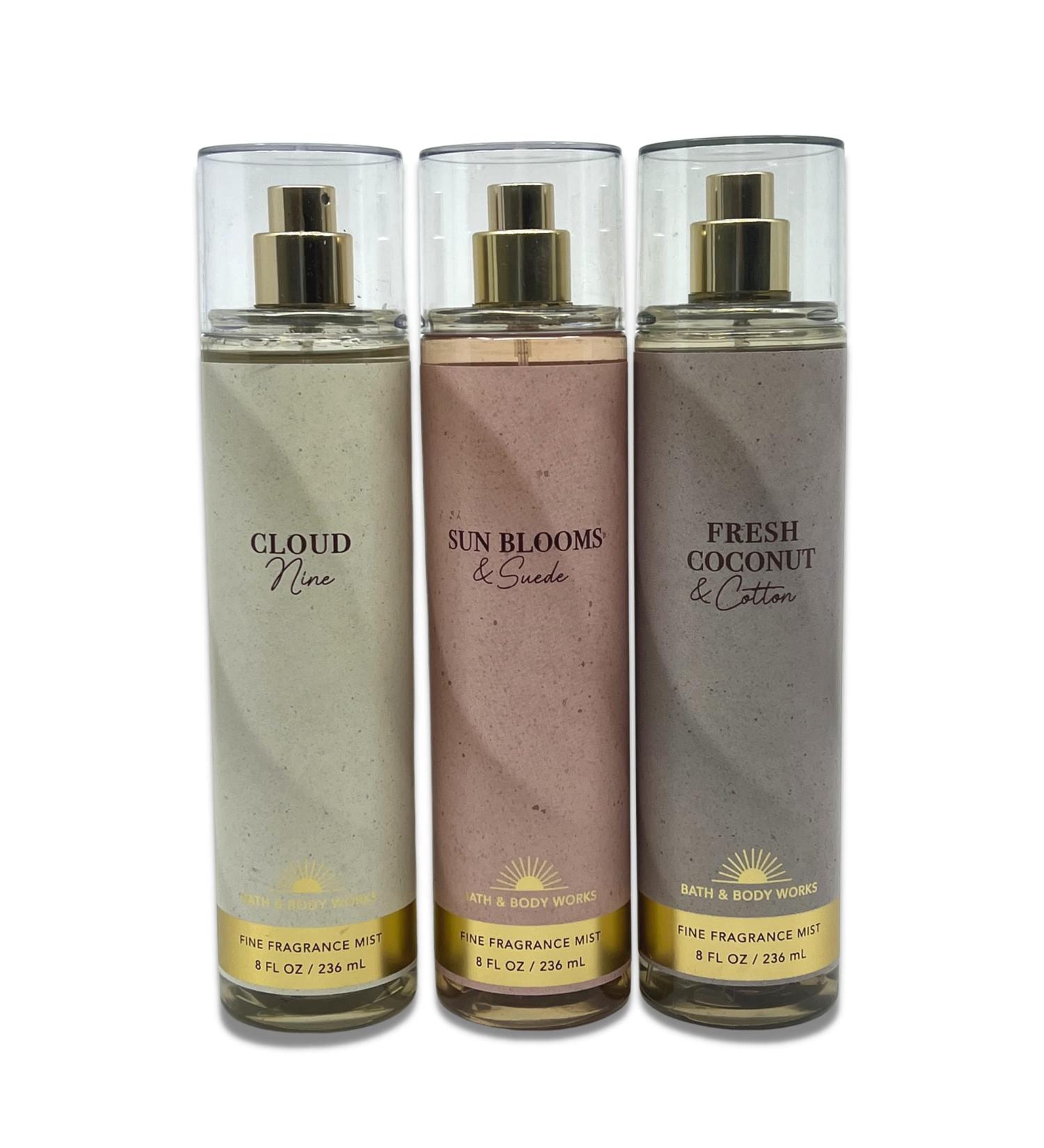 Bath & Body Works Fragrance Mist PACK of 3 Different Mists - CLOUD 9 FRESH COCONUT & COTTON SUN BLOOMS & SUEDE - Special Packaging Design - 8oz EACH - 2023 SPRING & SUMMER NEW SCENTS - Buy Online on GoSupps.com