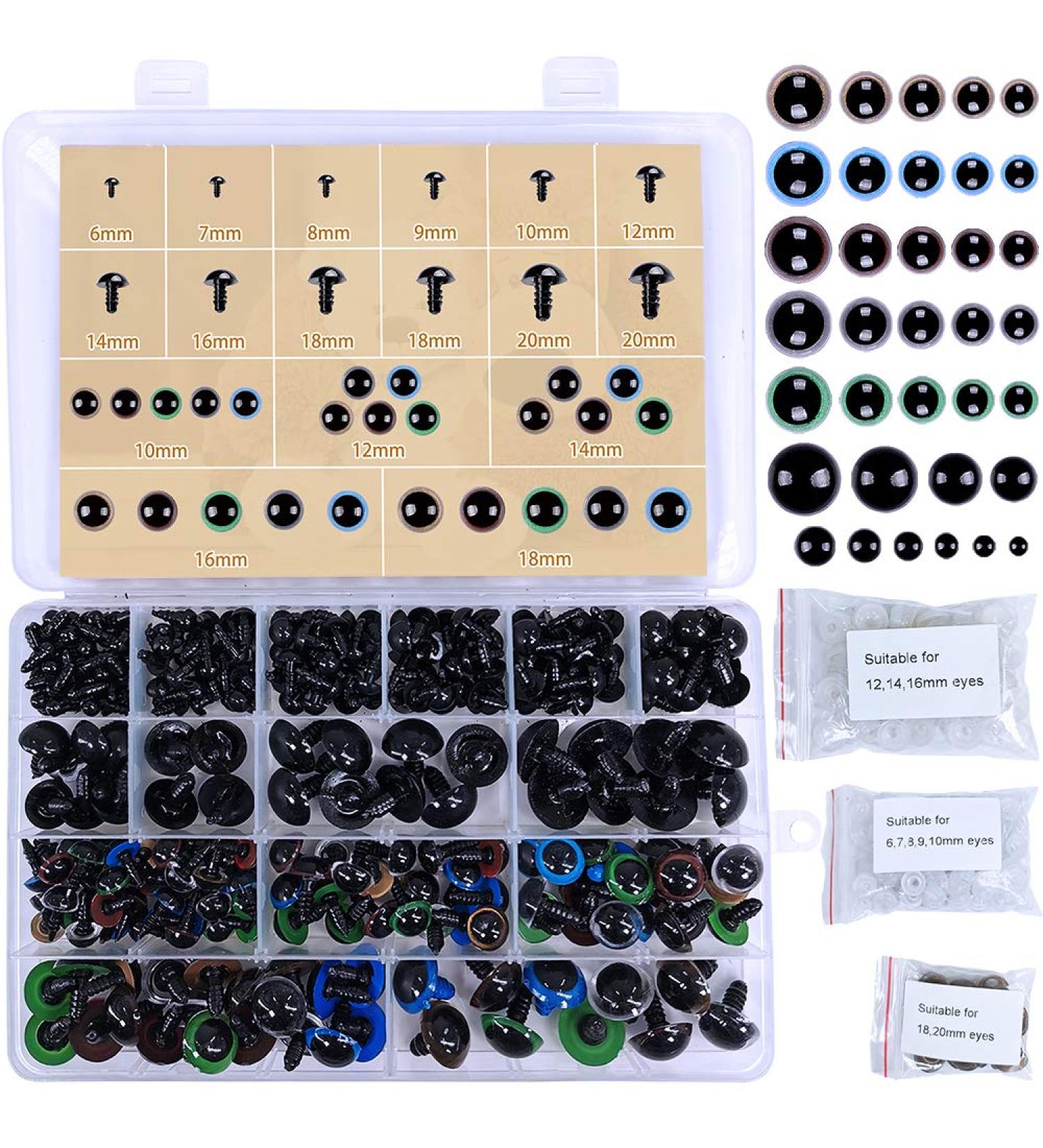 Winlyn 282 Pcs Colorful & Black Plastic Safety Eyes with Washers for Amigurumi Crafts - Assorted Sizes - Buy Online on GoSupps.com