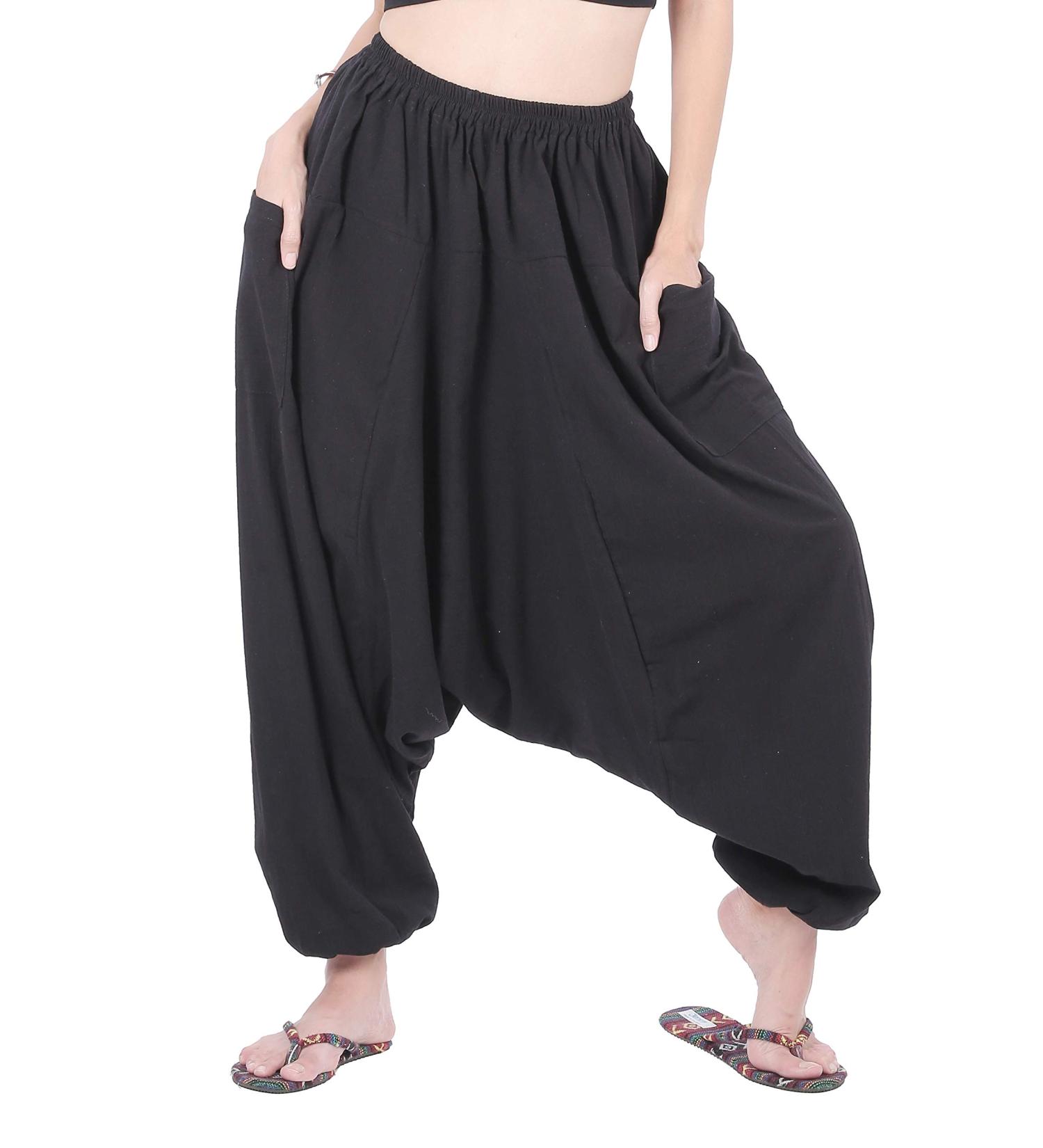 CandyHusky 100% Cotton Hippie Gypsy Boho Harem Pants | Black Yoga Aladdin Pants | Unisex One Size Fits Most - Buy Online on GoSupps.com